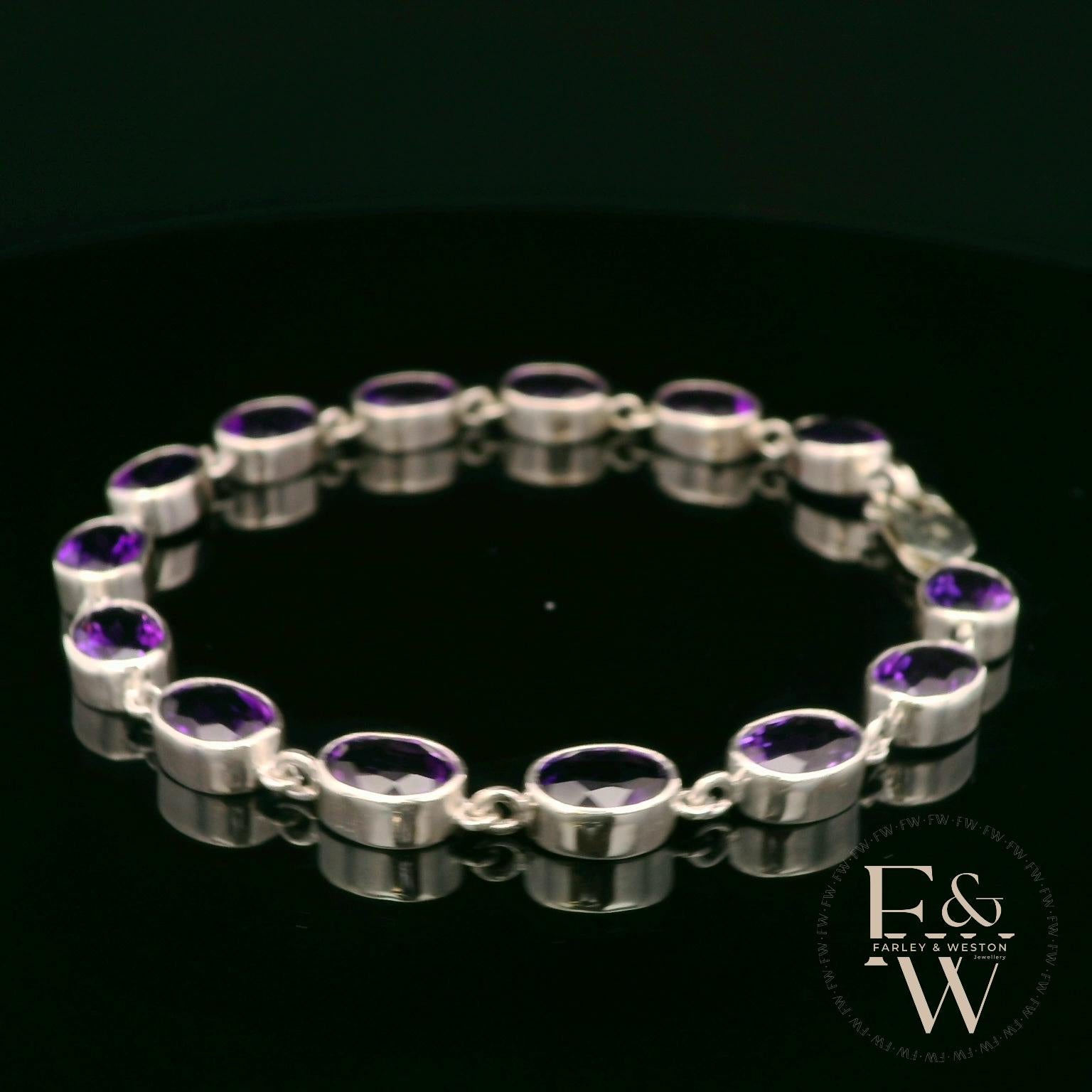 Sterling Silver Oval Amethyst Bracelet