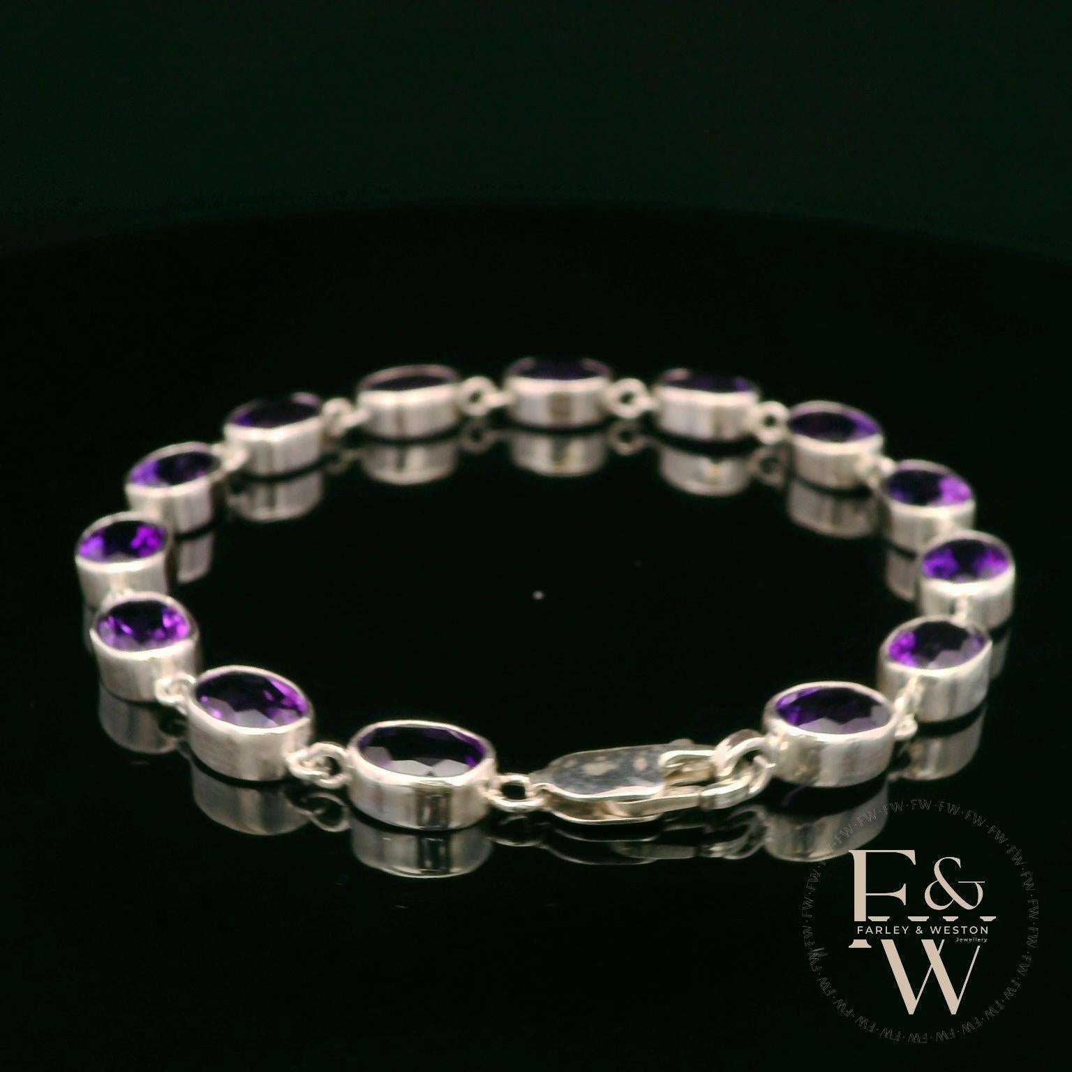 Sterling Silver Oval Amethyst Bracelet