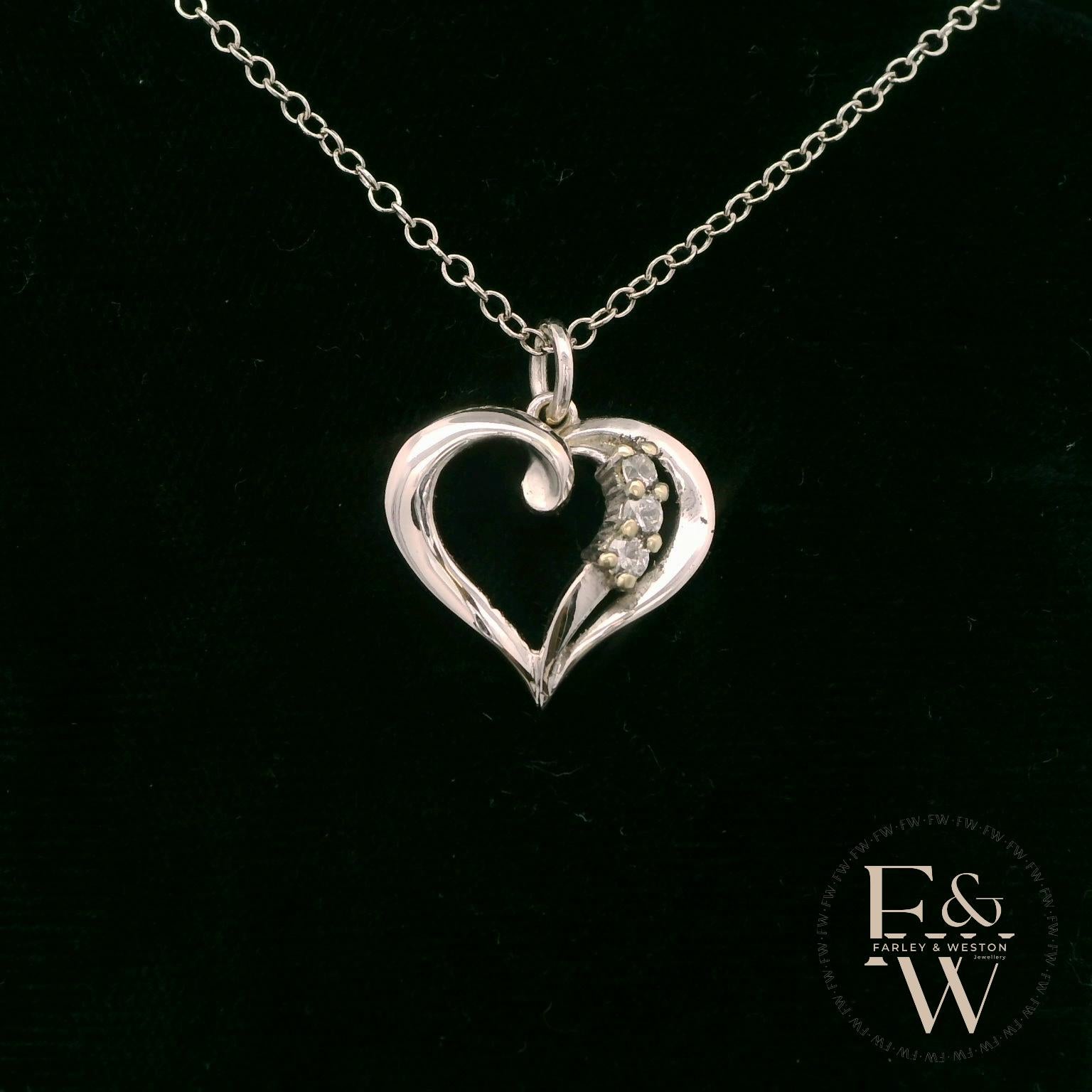 9ct White Gold Small White Moissanite Heart Pendant