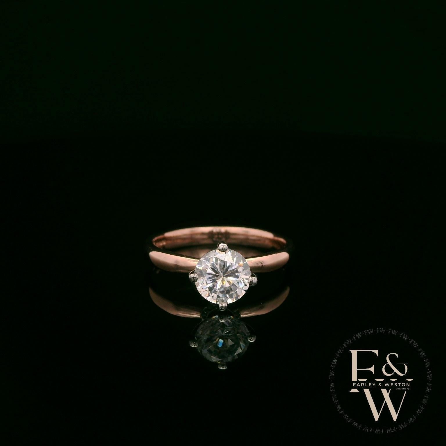 9ct Rose Gold Lab Grown Diamond Single Stone with Bezel Set Head Ring