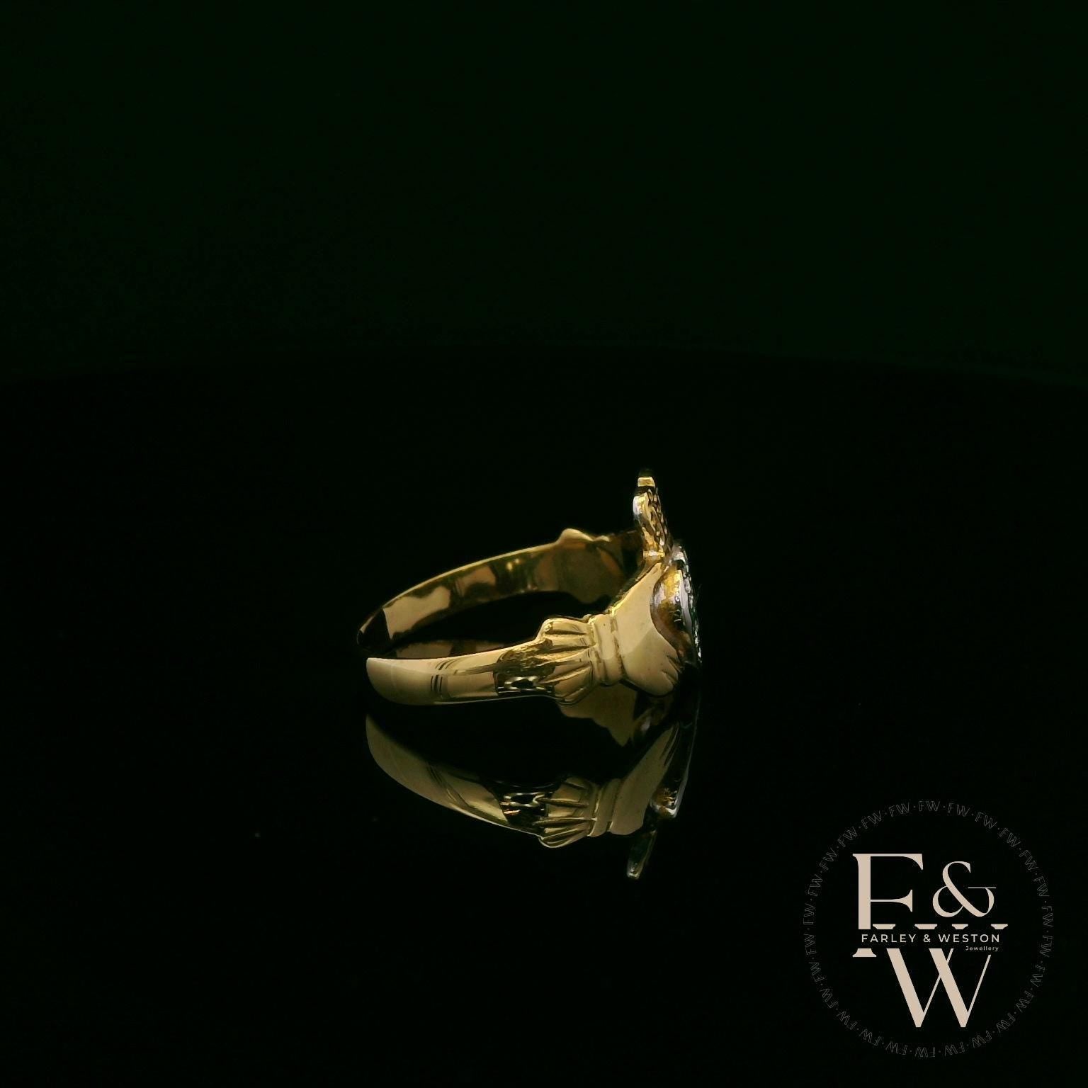 9ct Yellow Gold Emerald Heart-Shaped Claddagh Ring