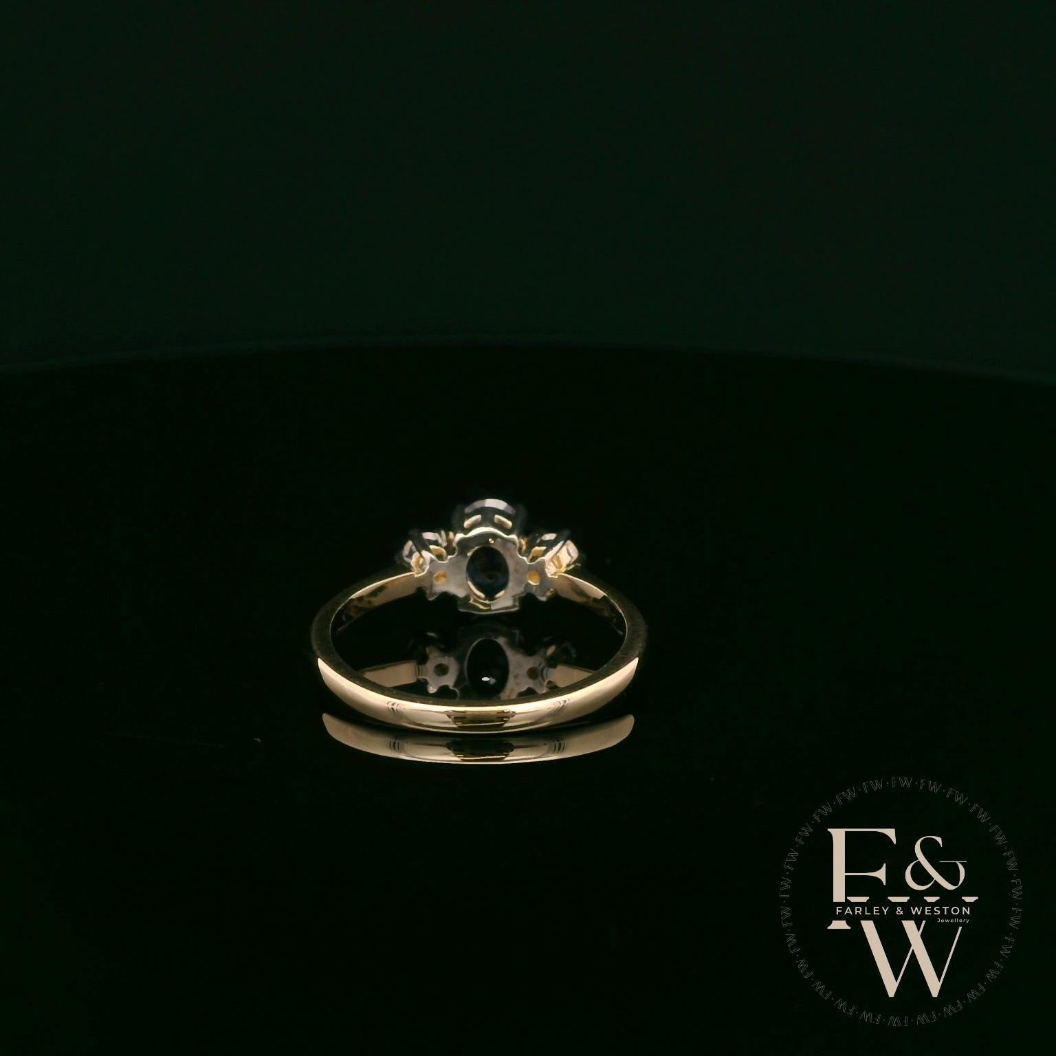 Lab Grown Sapphire and Diamond 9ct Yellow Trilogy Ring