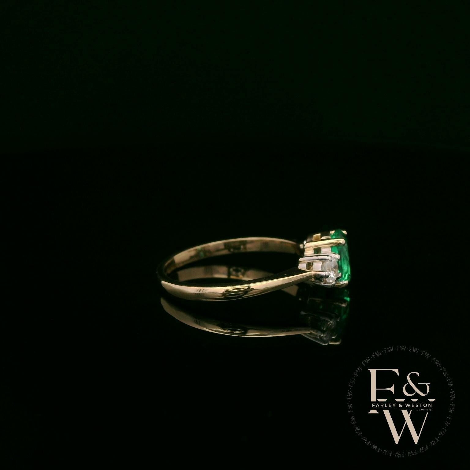 Lab Grown Emerald and Diamond 9ct Yellow Trilogy Ring