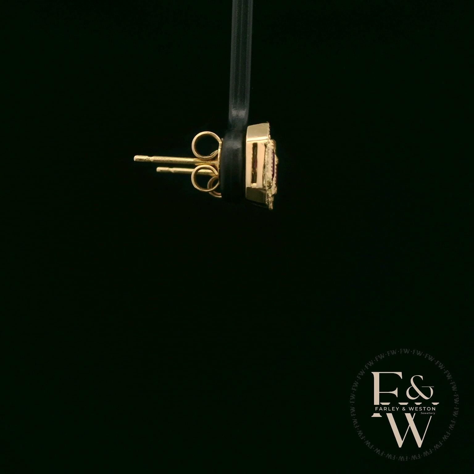 18ct Yellow Gold Emerald-Cut Ruby & Diamond Studs