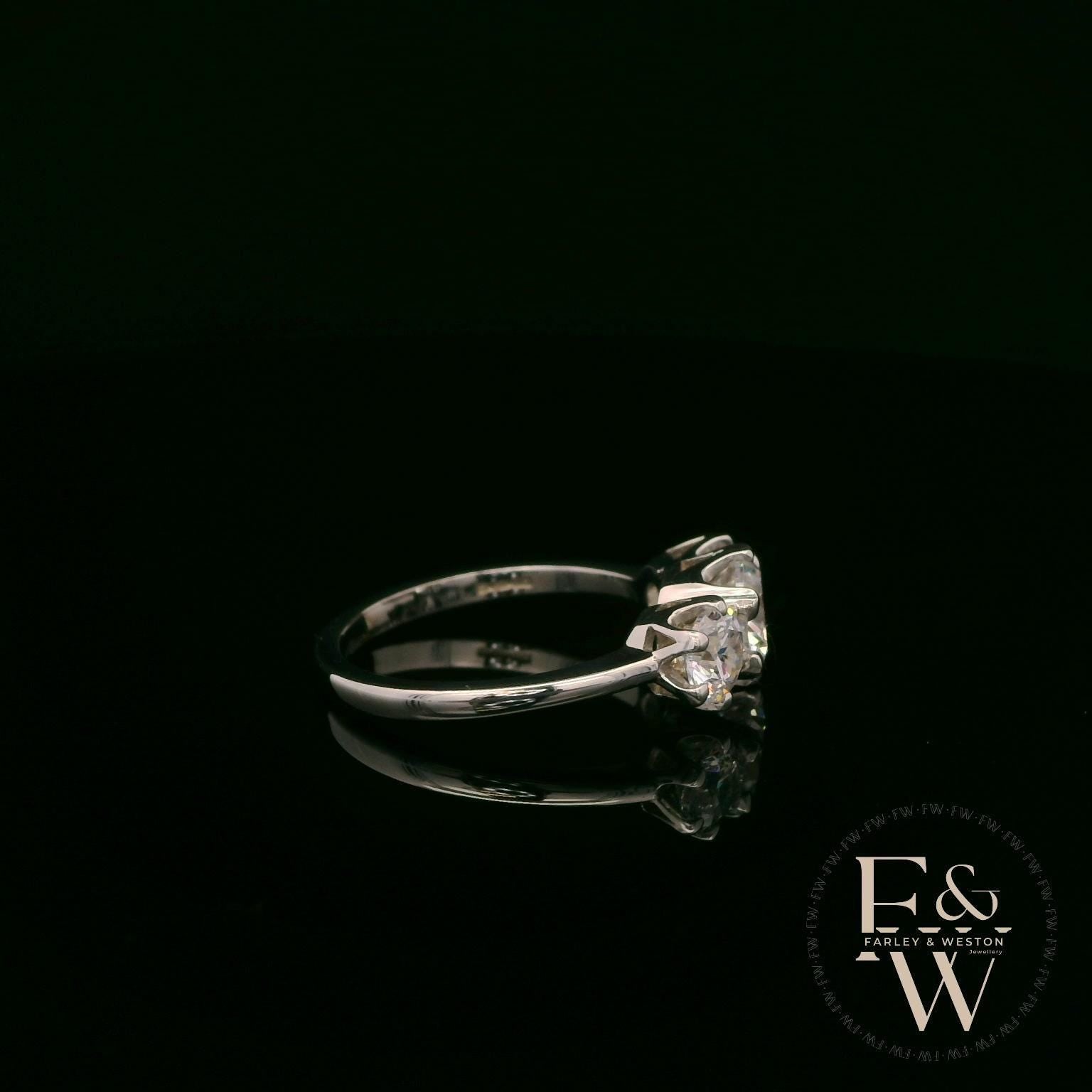 9ct White Gold & Three Stone Moissanite Ring