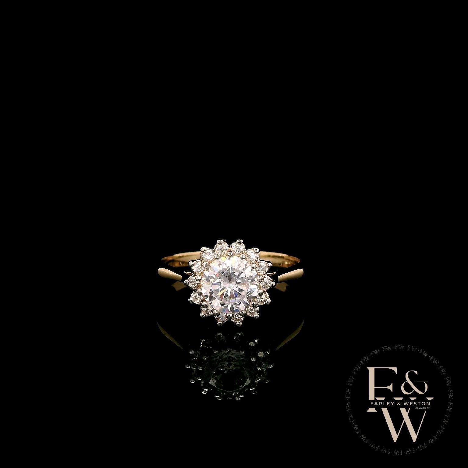9ct Yellow Gold & White Moissanite Gold Floral Ring