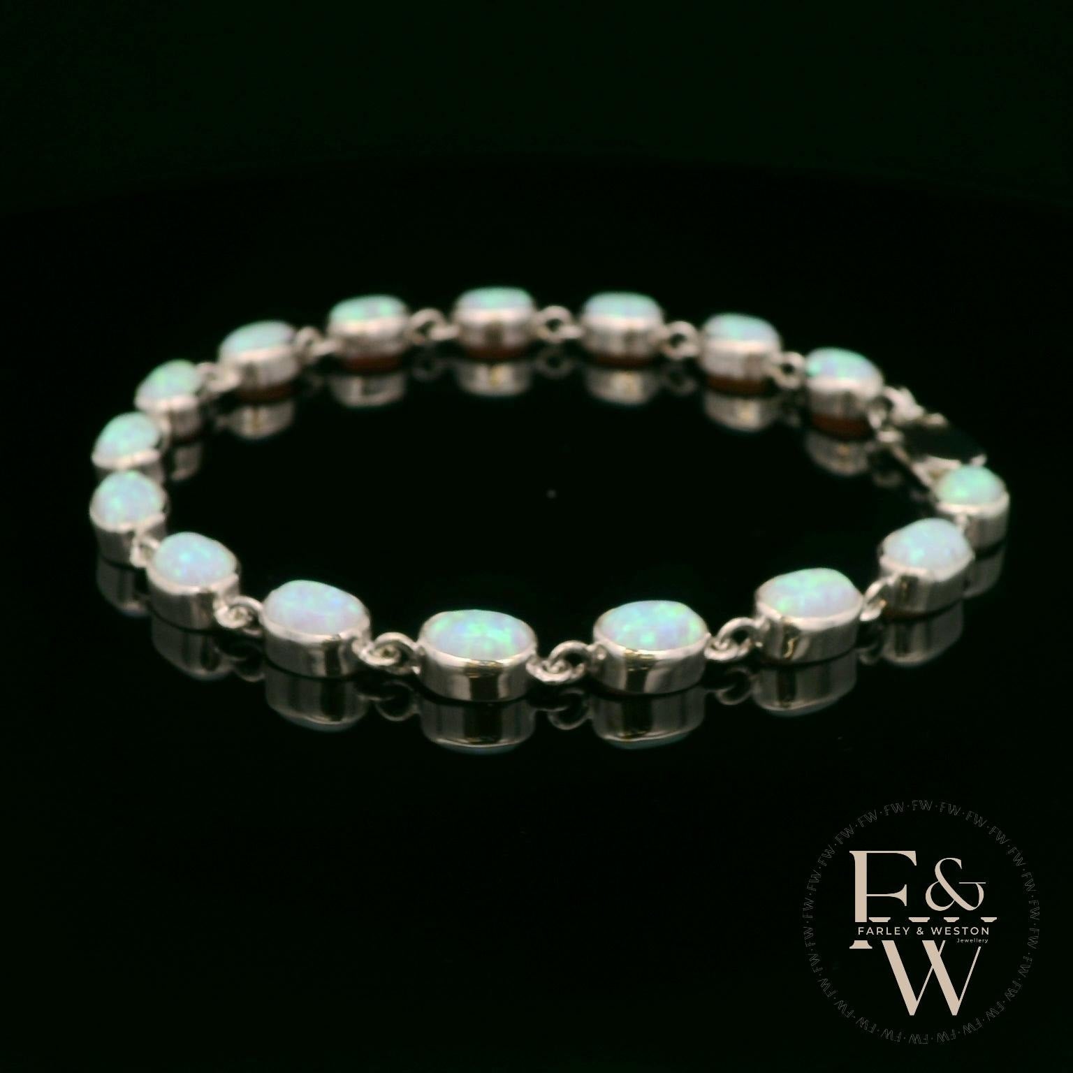 Sterling Silver Oval Cultured Opal Bracelet