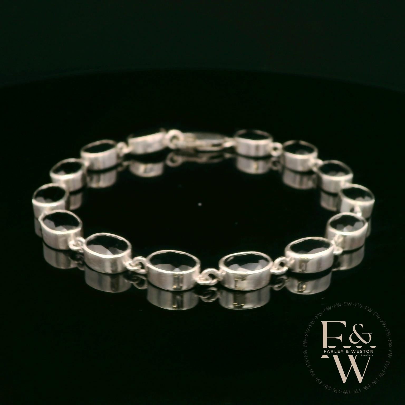 Sterling Silver Oval Black Sapphire Bracelet
