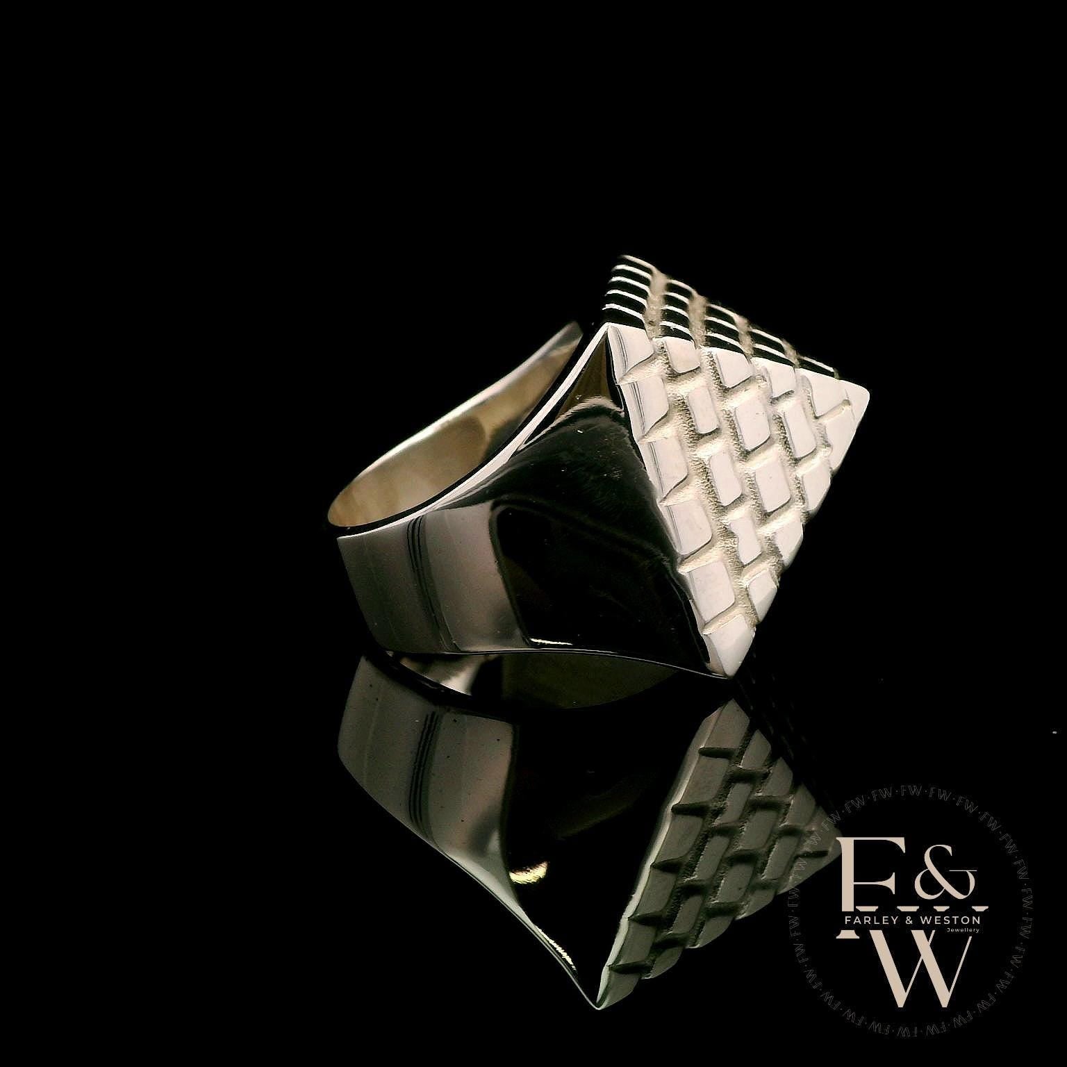Heavy Silver Textured Pyramid Ring