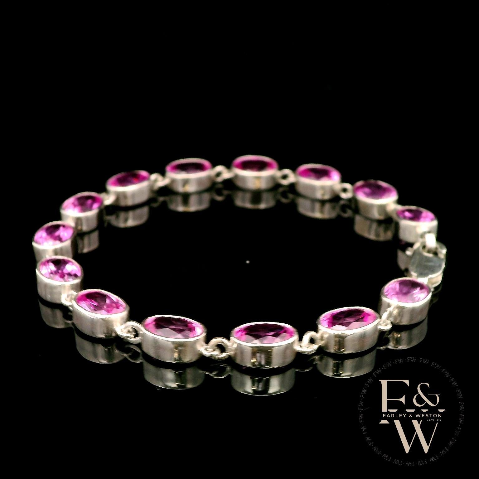 Sterling Silver Oval Pink Topaz Bracelet