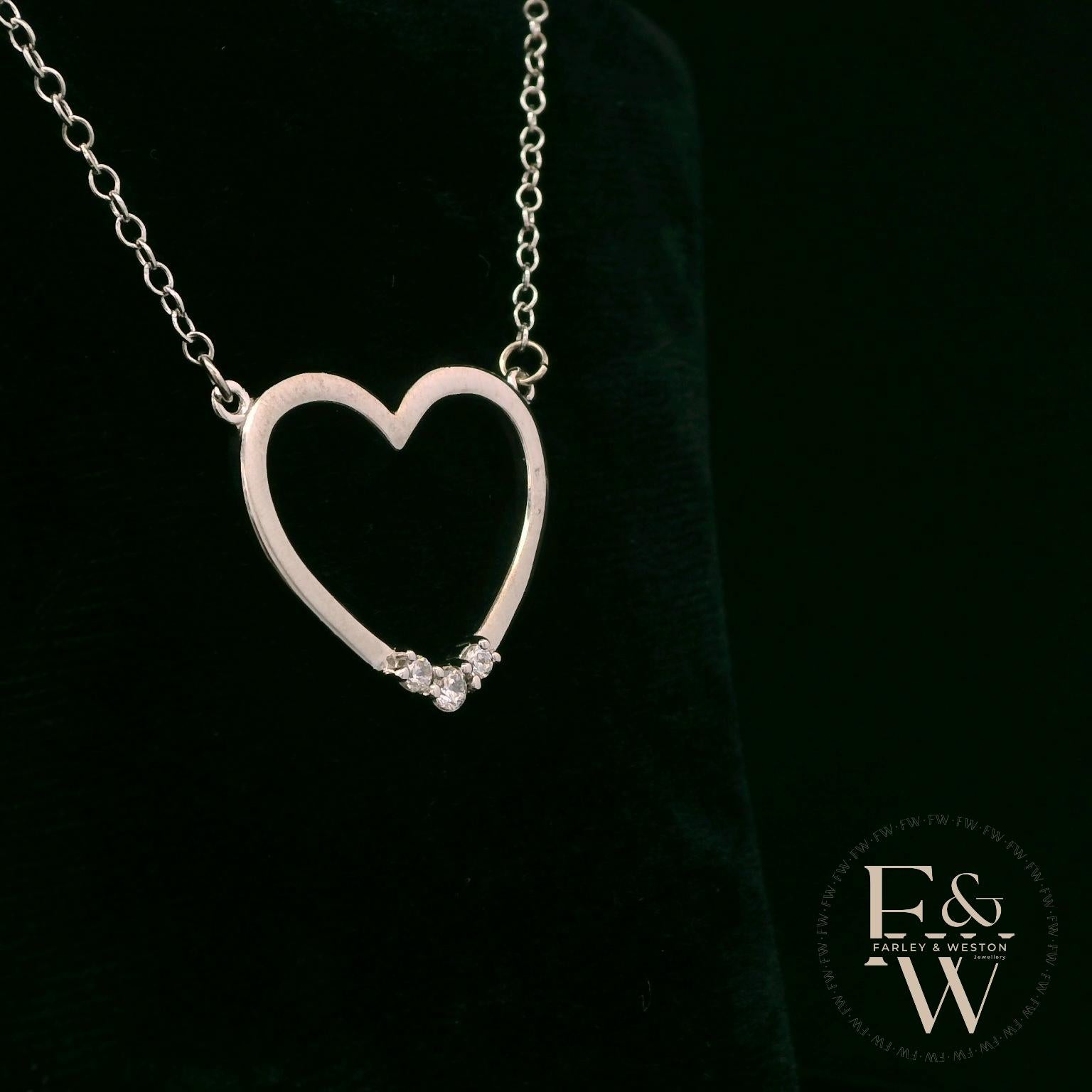 9ct White Gold White Moissanite Heart Necklace