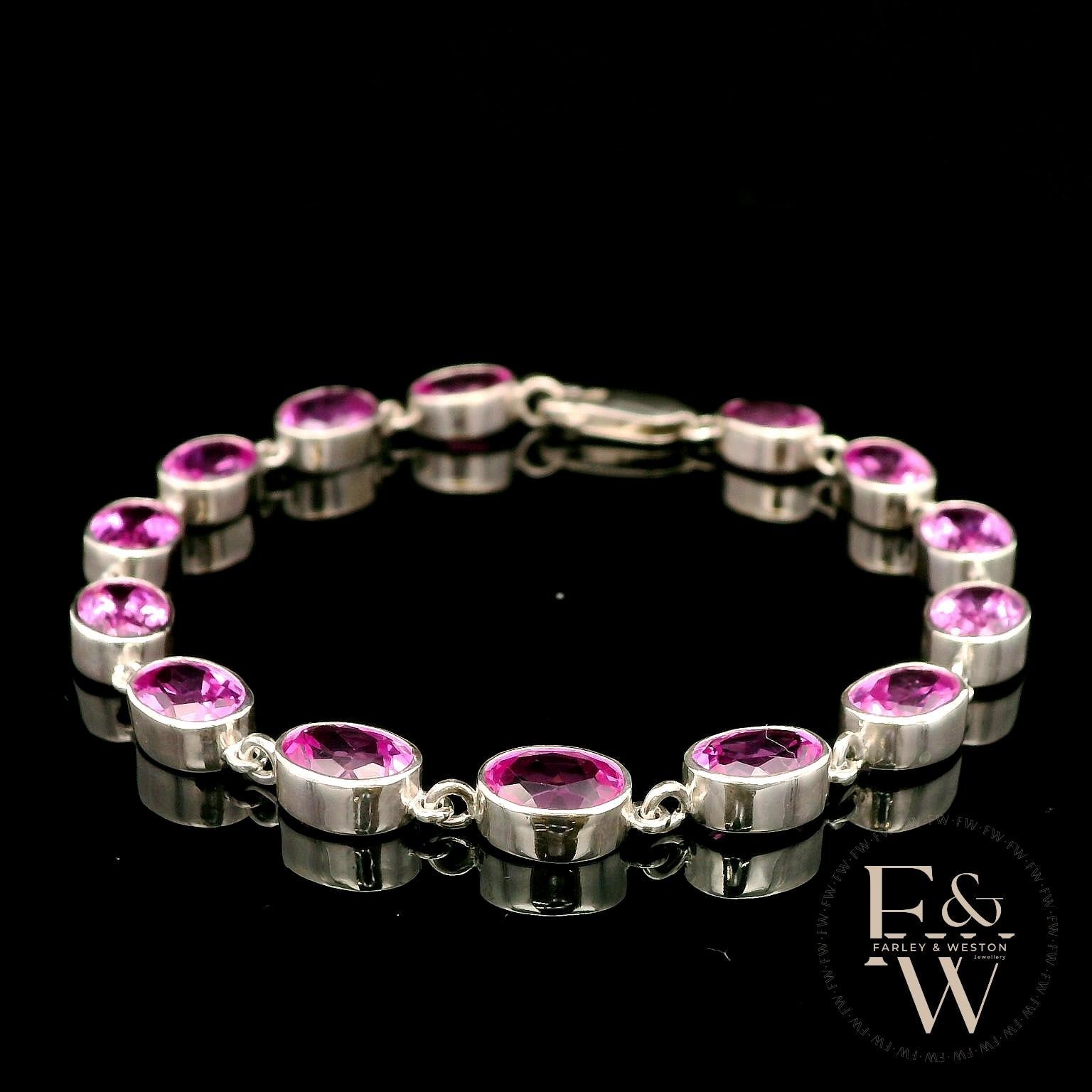 Sterling Silver Oval Pink Topaz Bracelet