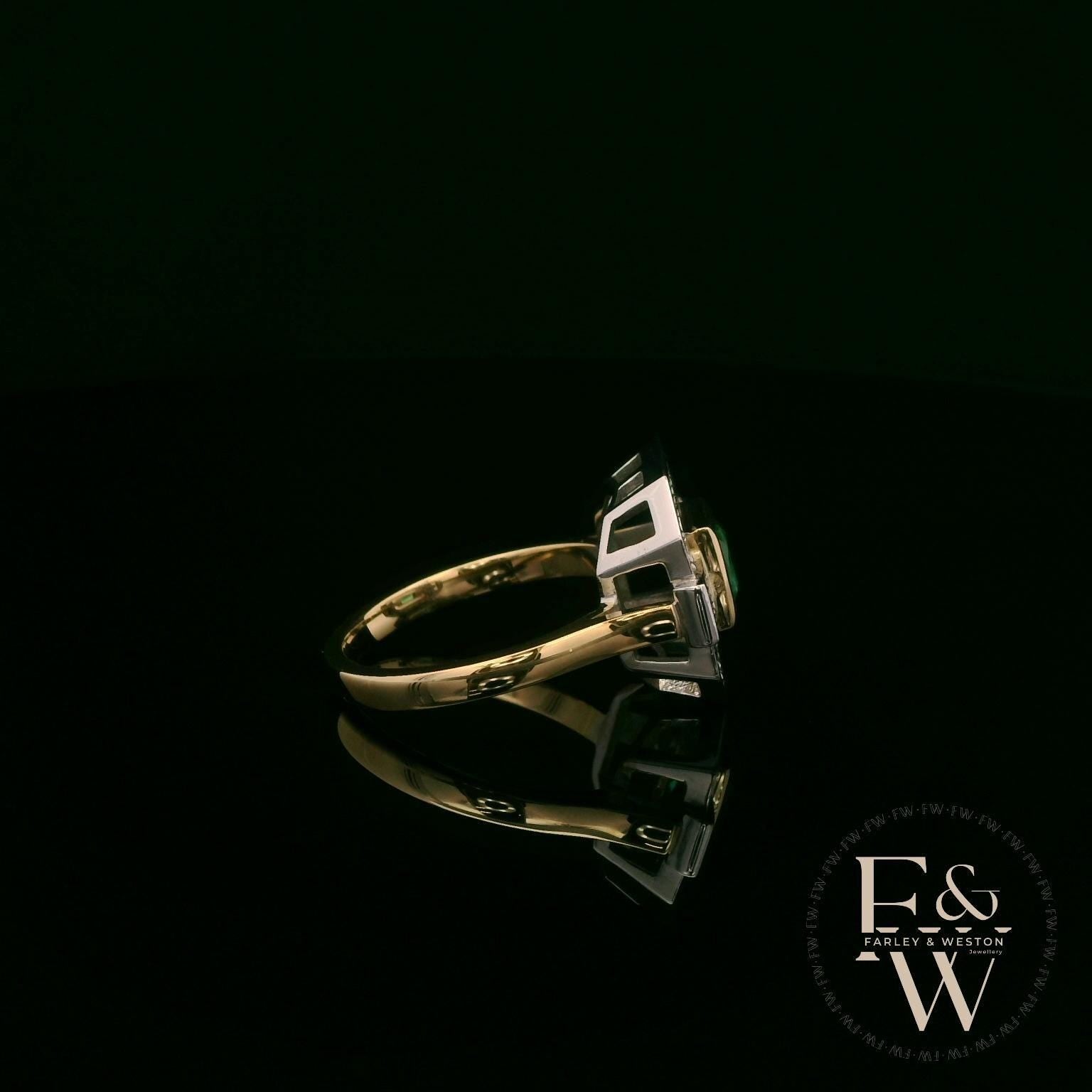 18ct White and Yellow Gold Princess-Cut Emerald & Diamond Vintage Ring