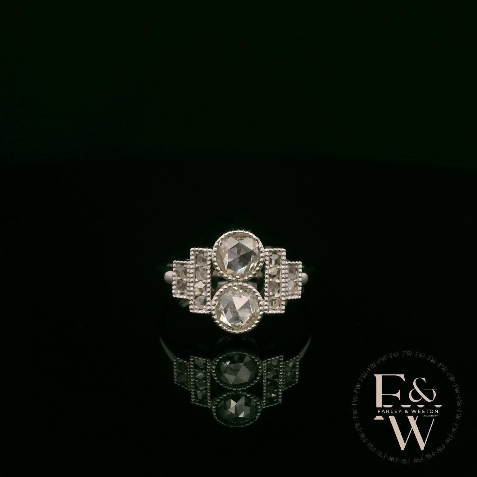 18ct White Gold Double Diamond Art Deco Ring