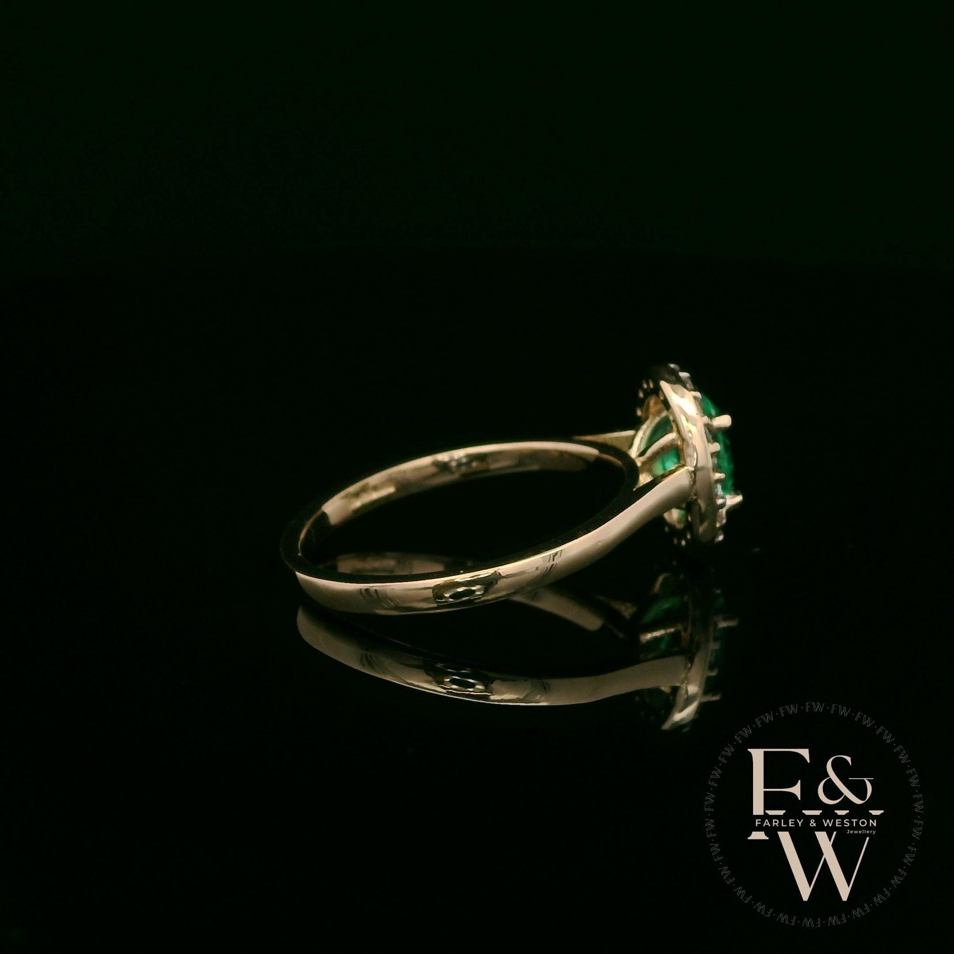Lab Grown Emerald and Diamond 9ct Yellow Gold Cluster Ring