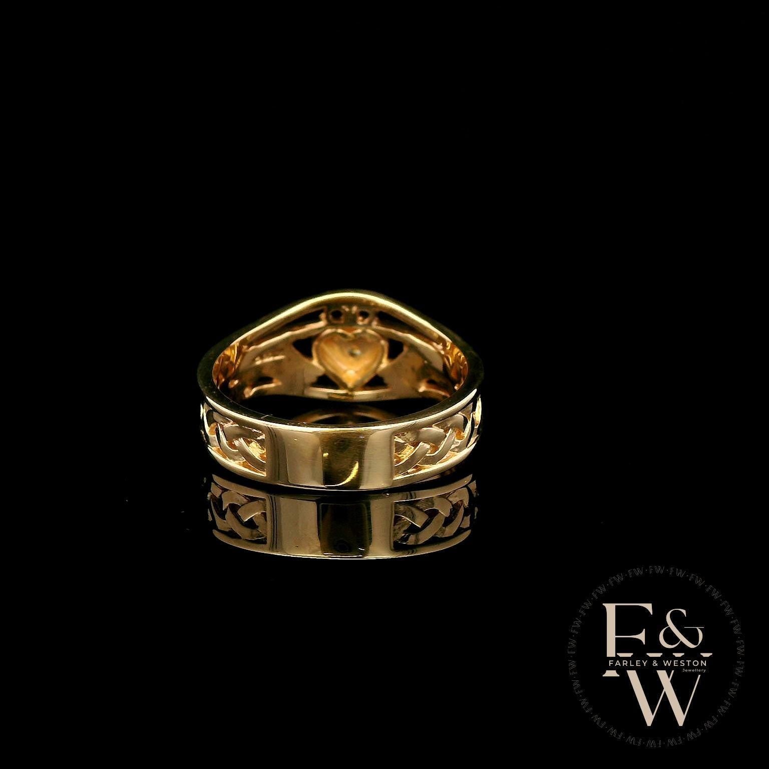 9ct Yellow Gold & Diamond Claddagh Ring
