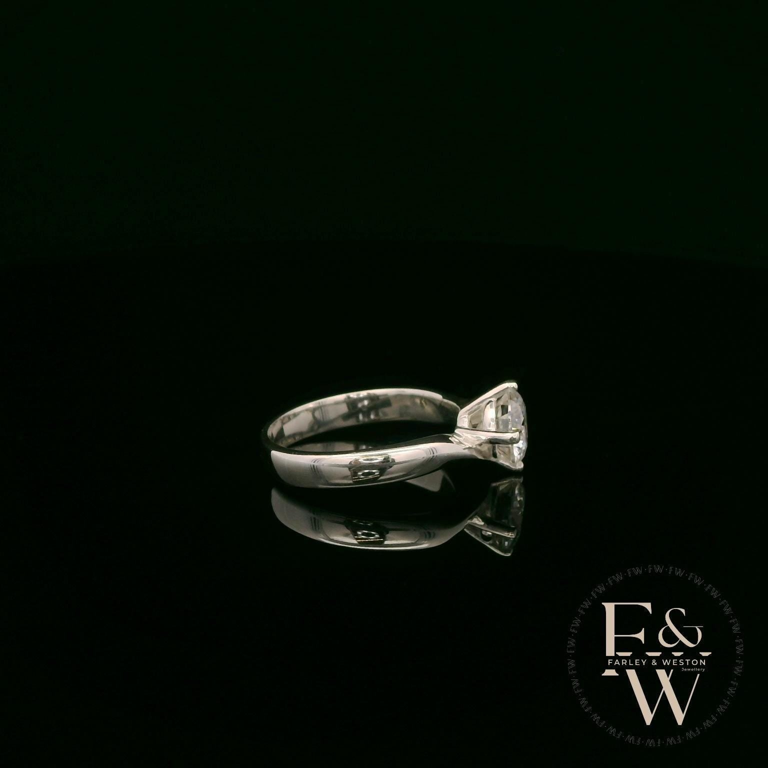 Silver Solitaire Round-Cut White Moissanite Diamond Ring