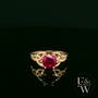 Celtic Patterned 9ct Yellow Gold Ruby CZ Single Stone Ring