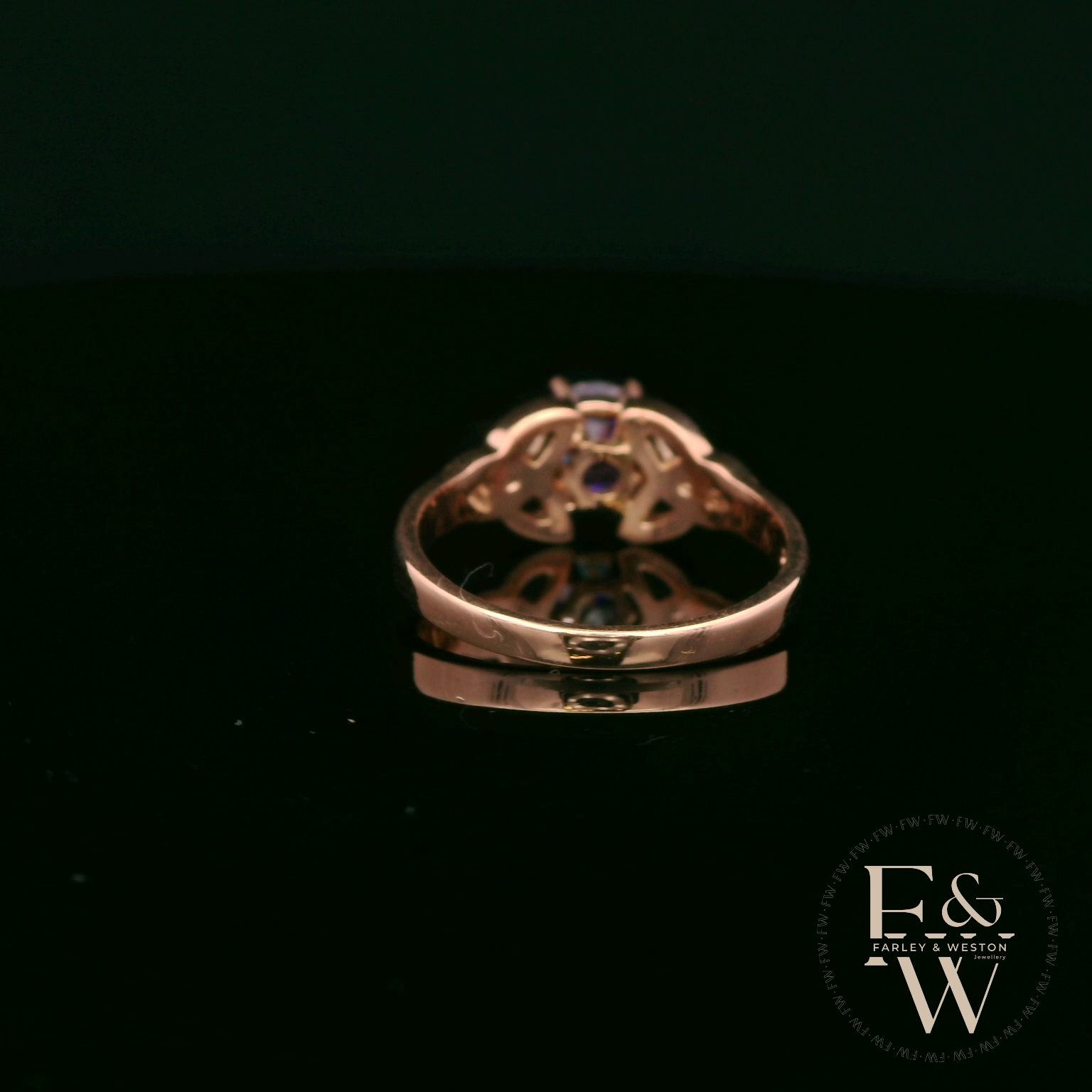 Celtic Patterned 9ct Rose Gold Amethyst CZ Single Stone Ring