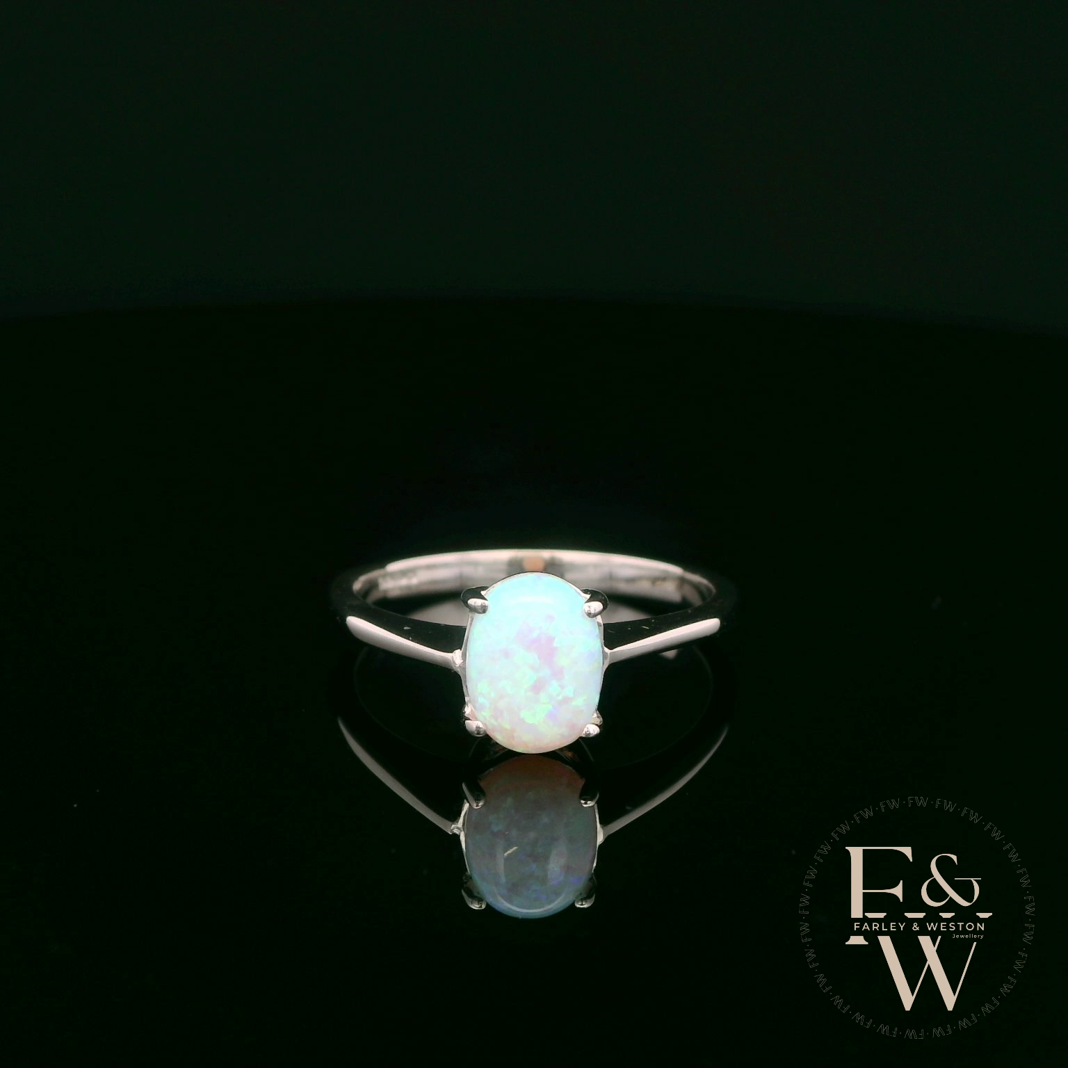 9ct White Gold Cultured Opal Single Stone Ring