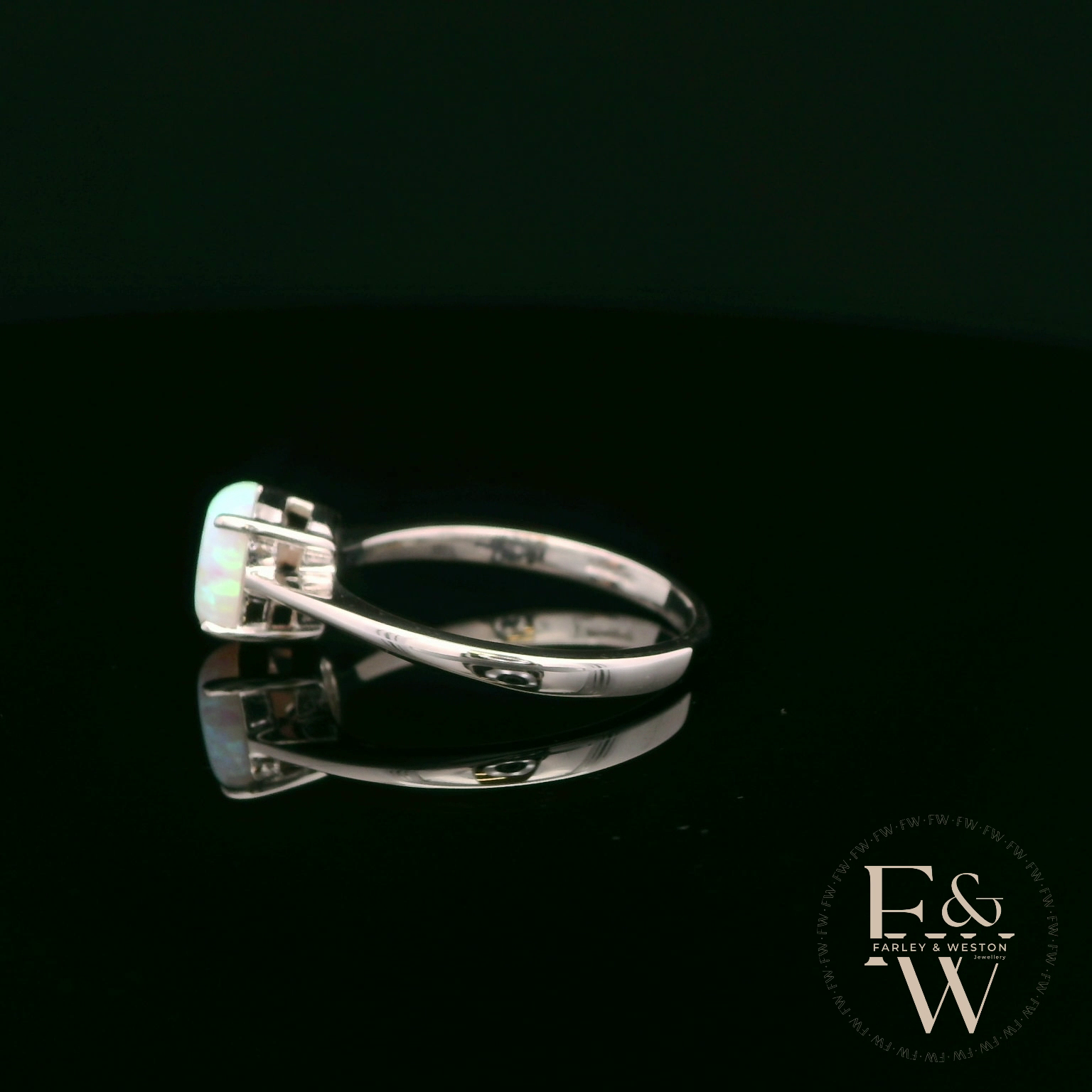 9ct White Gold Cultured Opal Single Stone Ring