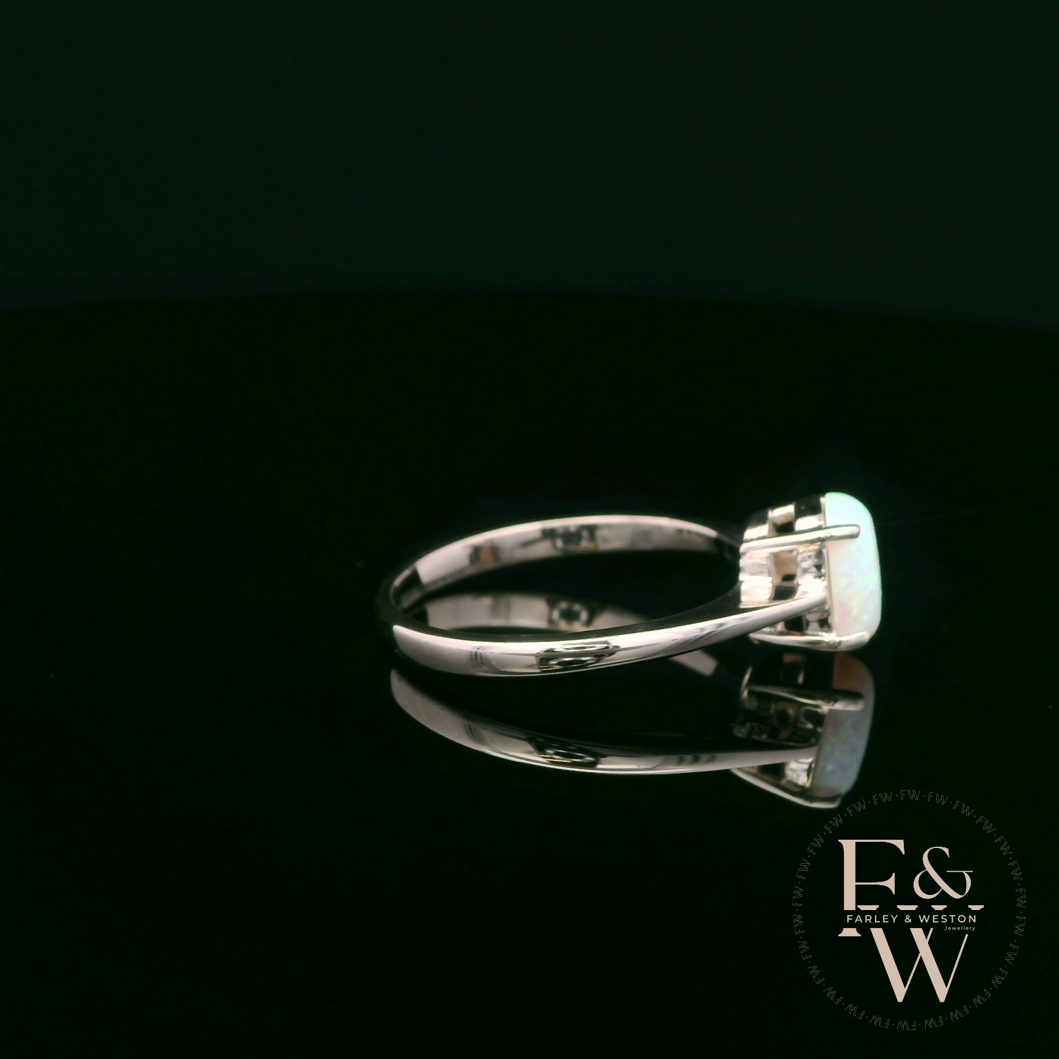 9ct White Gold Cultured Opal Single Stone Ring