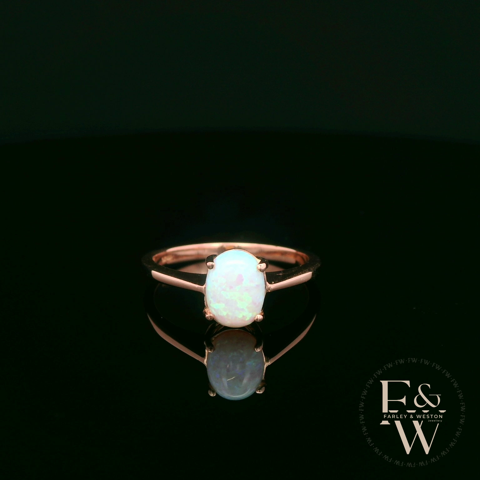 9ct Rose Gold Cultured Opal Single Stone Ring