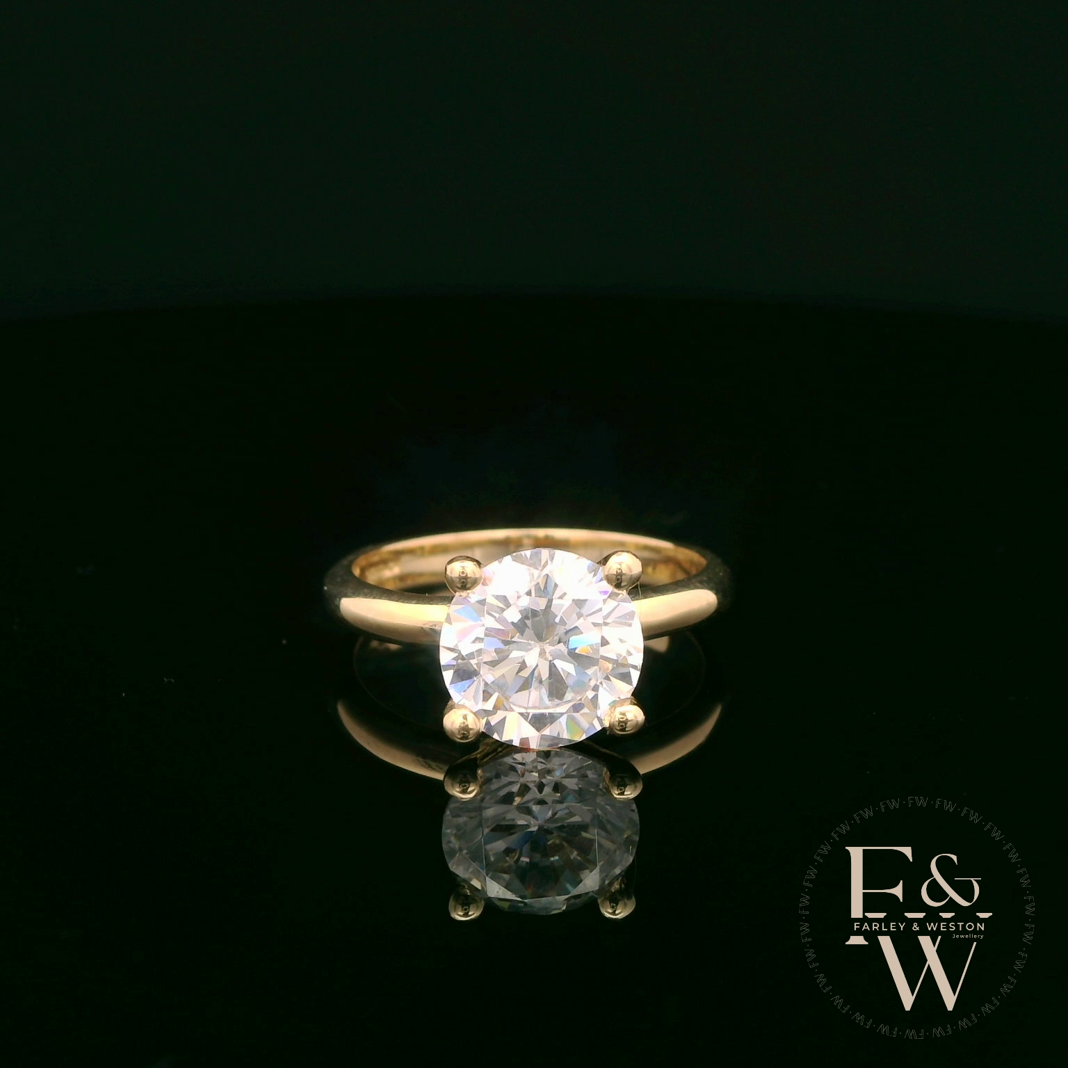 9ct Yellow Gold Large Single Stone White Moissanite Ring
