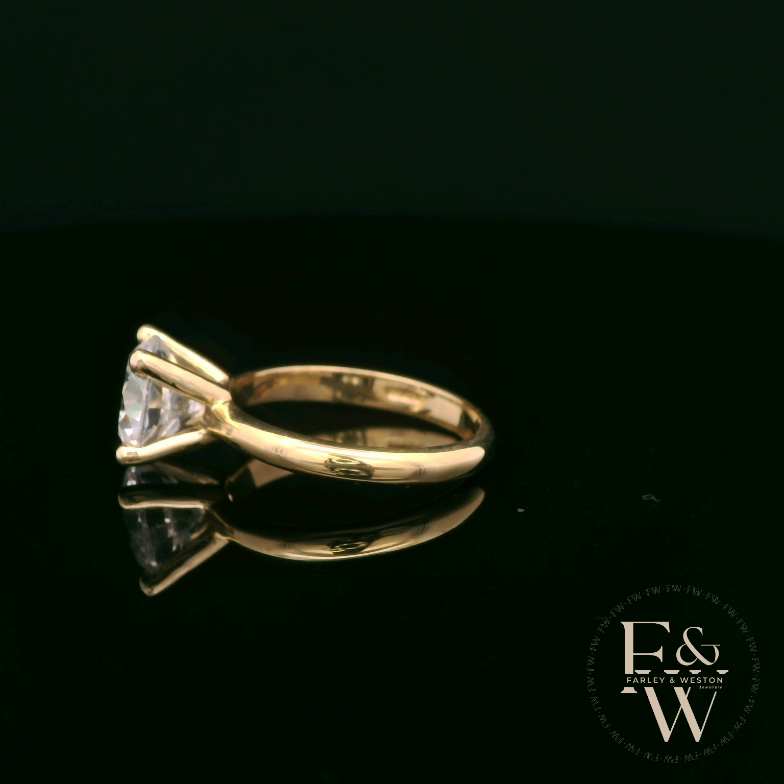 9ct Yellow Gold Large Single Stone White Moissanite Ring