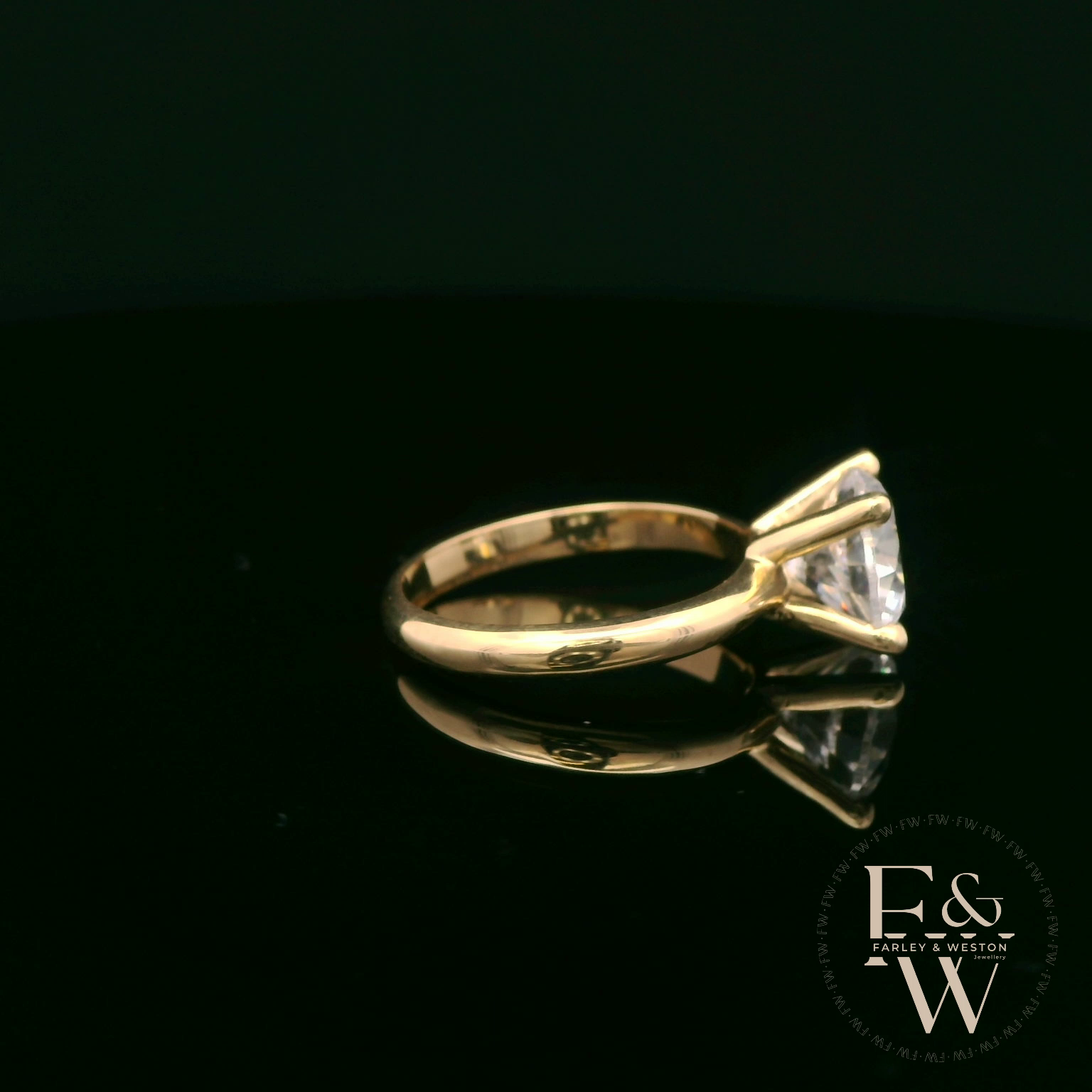 9ct Yellow Gold Large Single Stone White Moissanite Ring