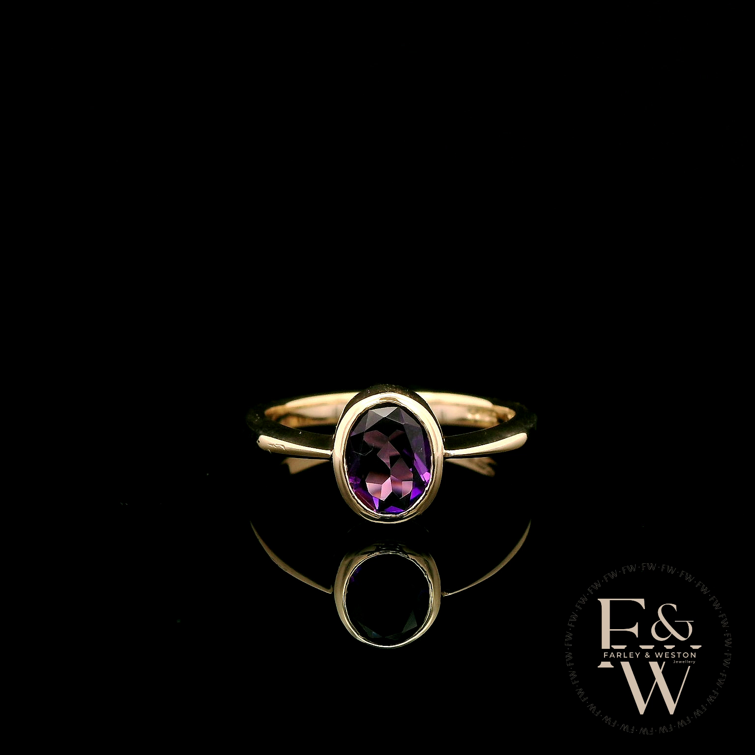 9ct Yellow Gold Amethyst Single Stone Ring