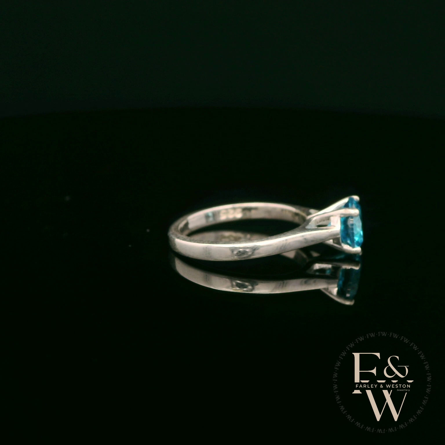 Sterling Silver Blue Topaz CZ Solitaire Ring