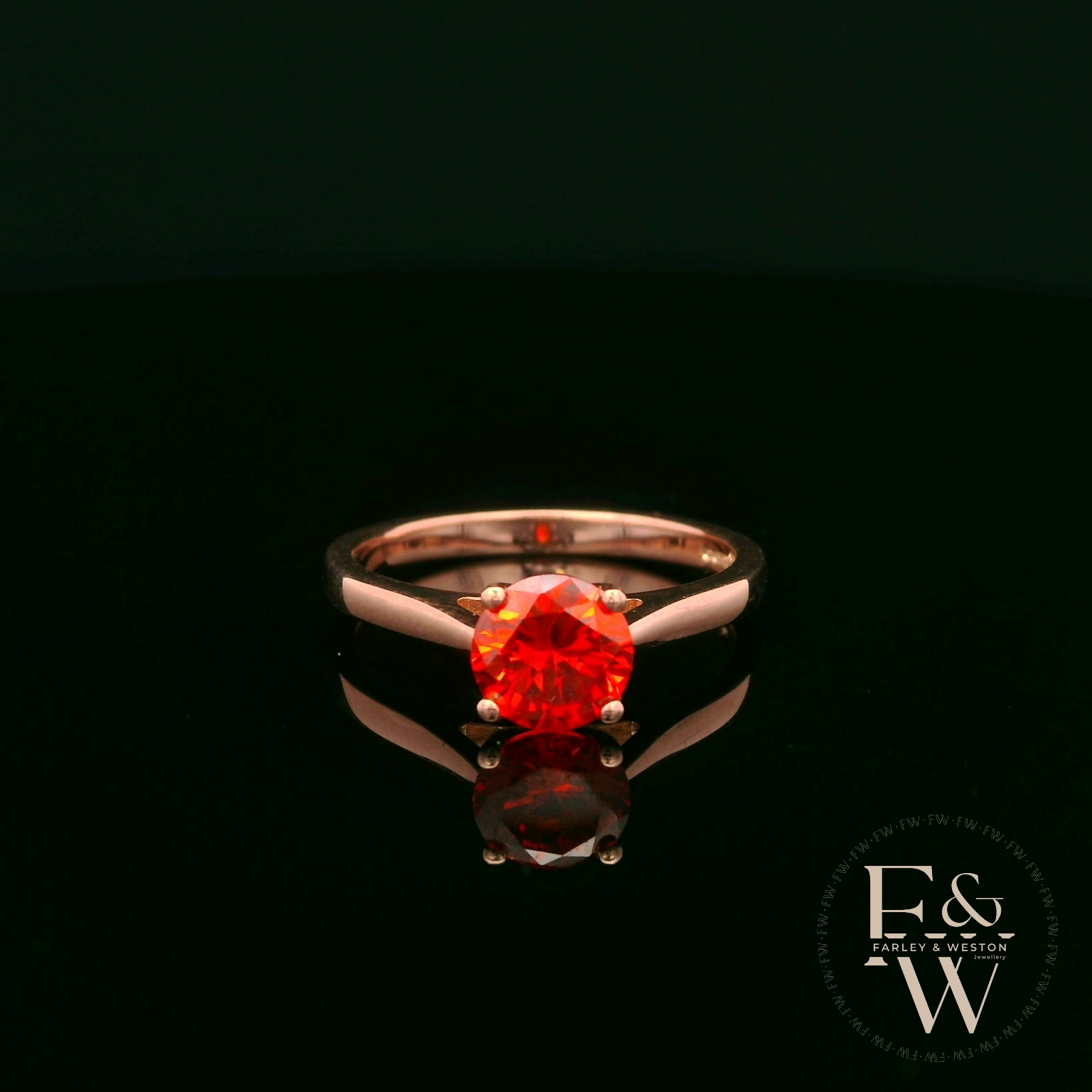 9ct Rose Gold Fire Opal CZ Solitaire Ring