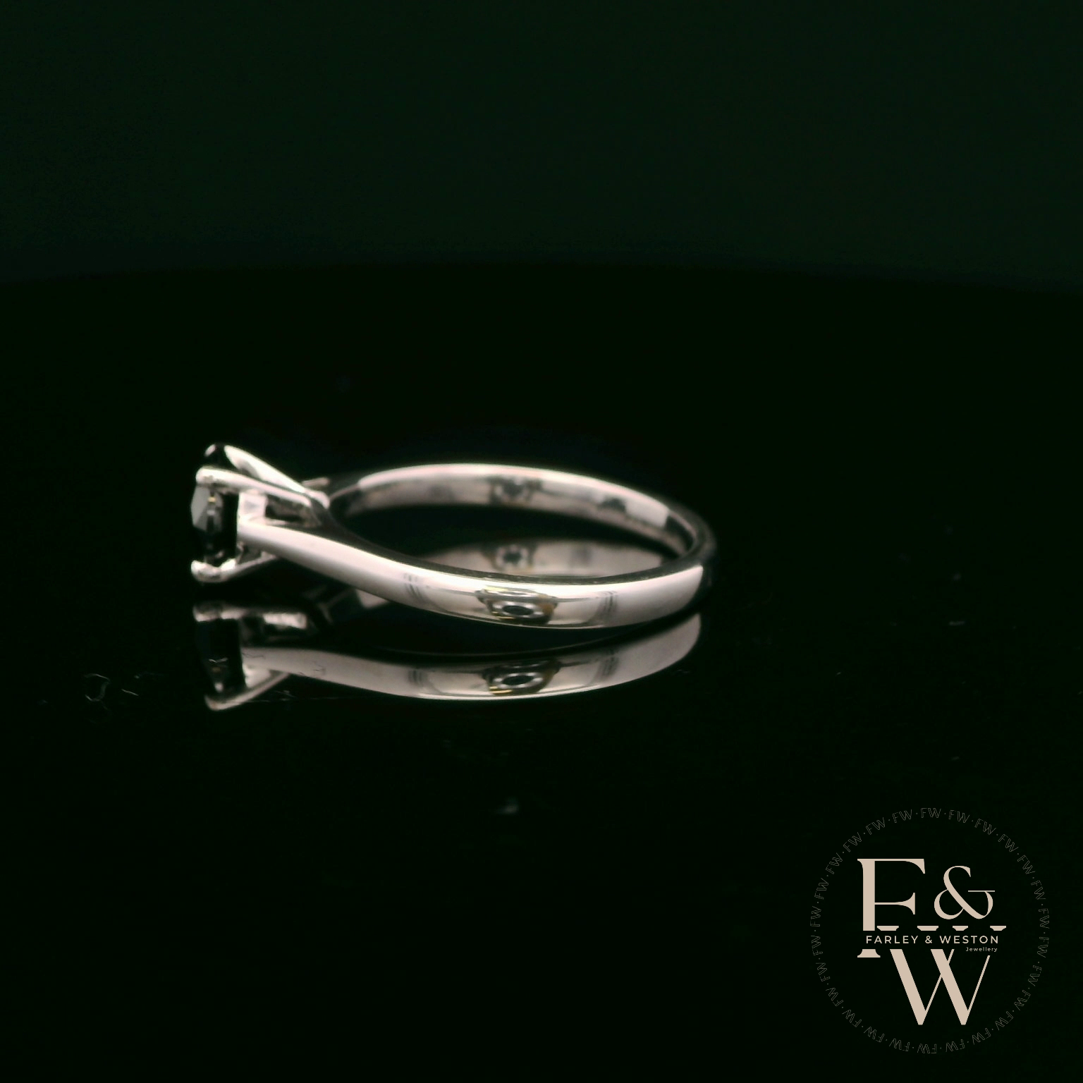 9ct White Gold Black CZ Solitaire Ring