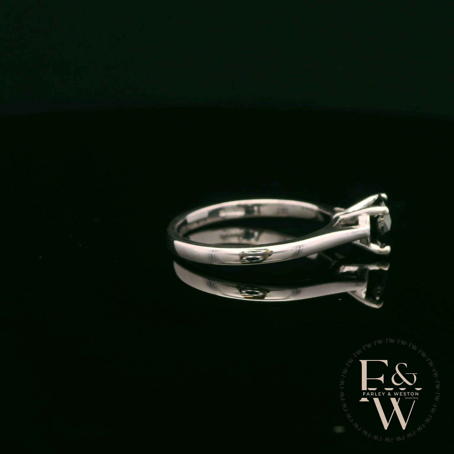 9ct White Gold Black CZ Solitaire Ring
