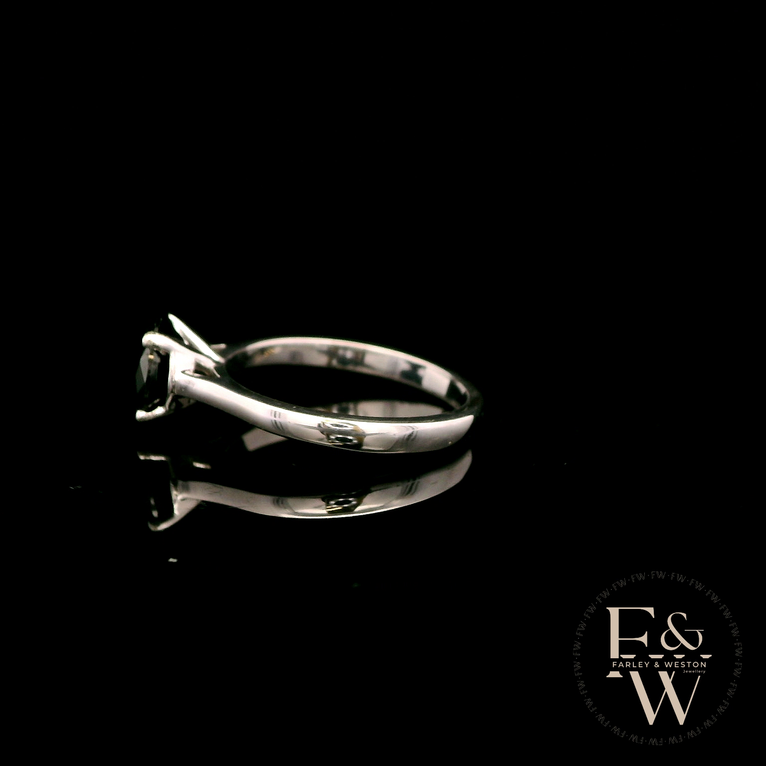 9ct White Gold 2ct Black CZ Single Stone Ring