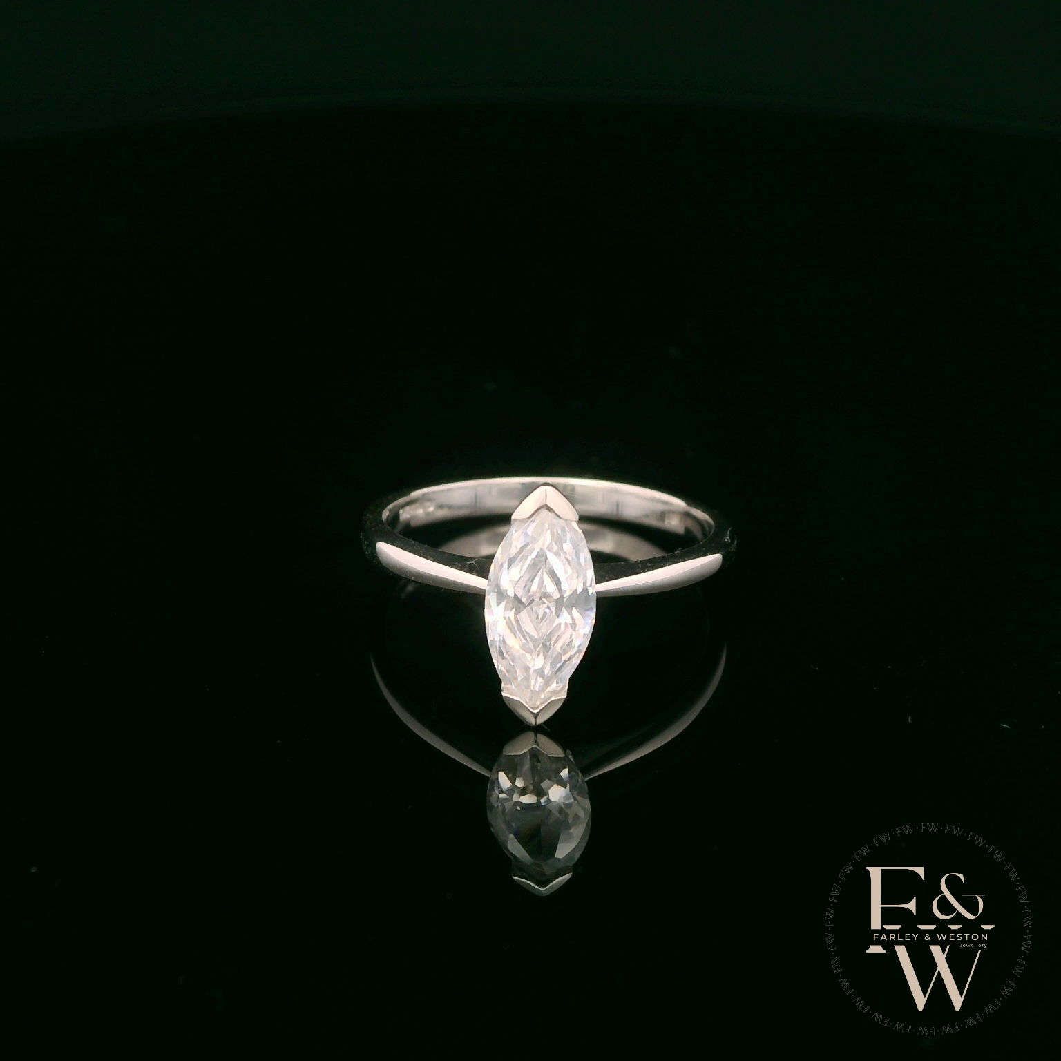 Marquise Cut 9ct White Gold White Moissanite Solitaire Engagement Ring
