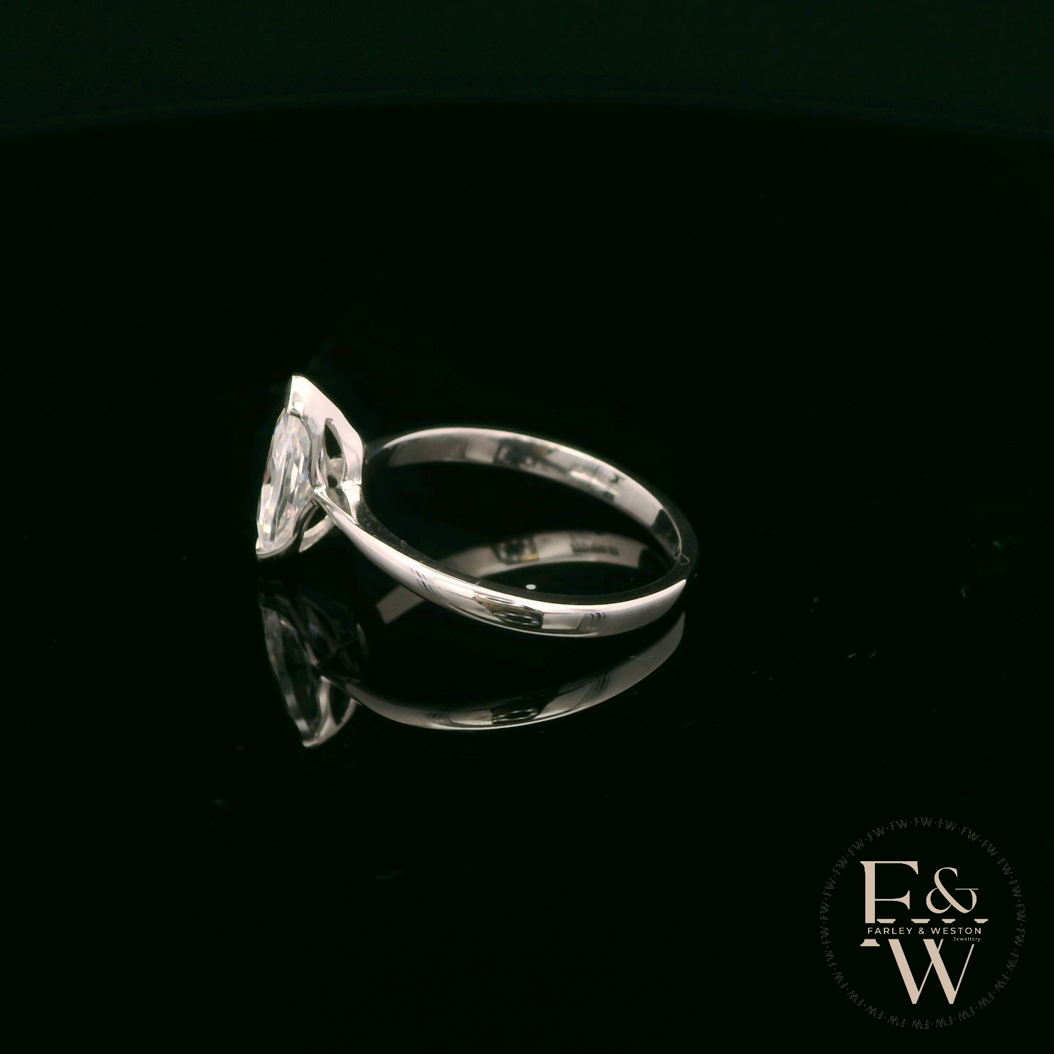 Marquise Cut 9ct White Gold White Moissanite Solitaire Engagement Ring