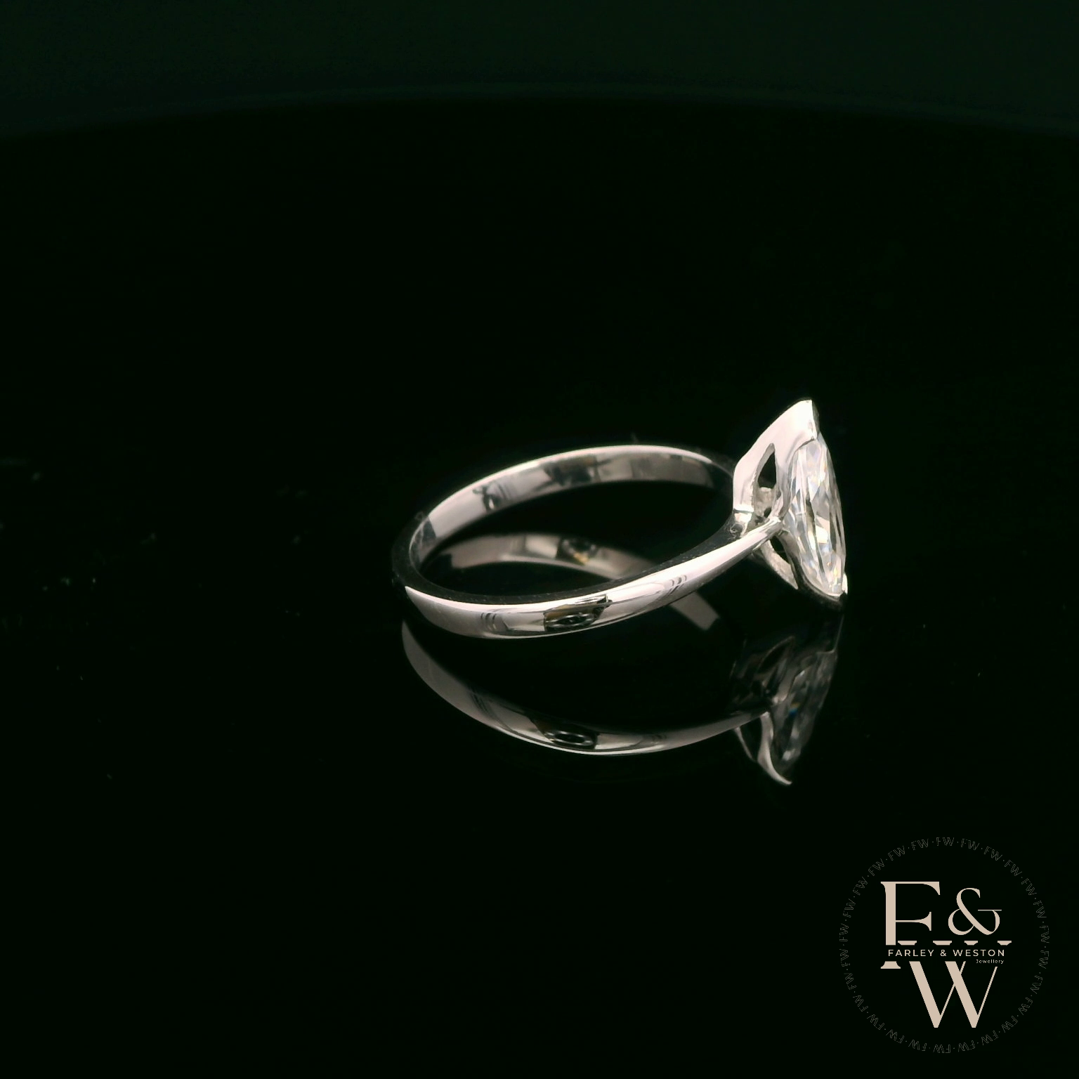 Marquise Cut 9ct White Gold White Moissanite Solitaire Engagement Ring