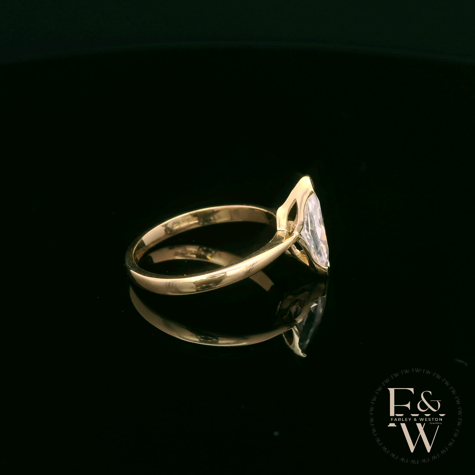 Marquise Cut 9ct Yellow Gold White Moissanite Solitaire Engagement Ring