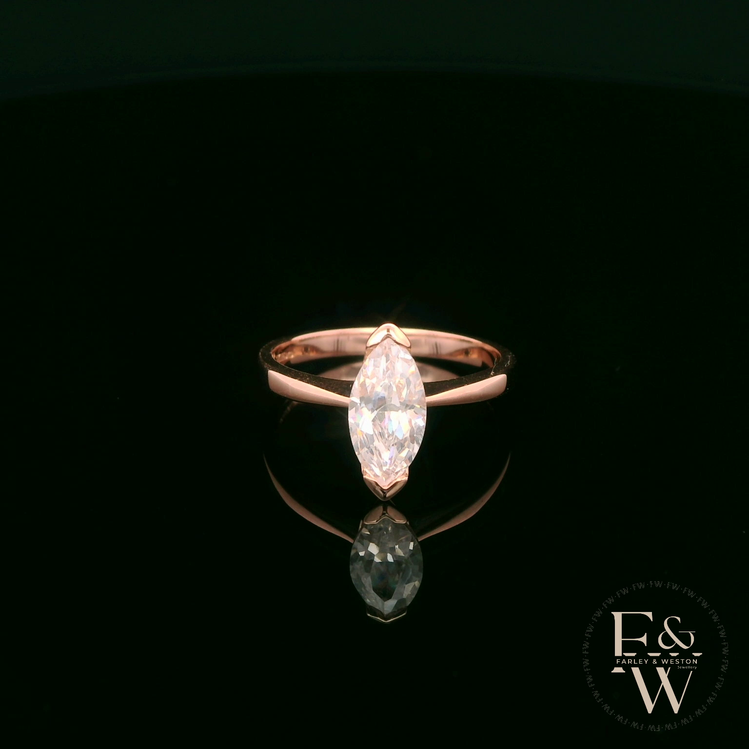Marquise Cut 9ct Rose Gold White Moissanite Solitaire Engagement Ring