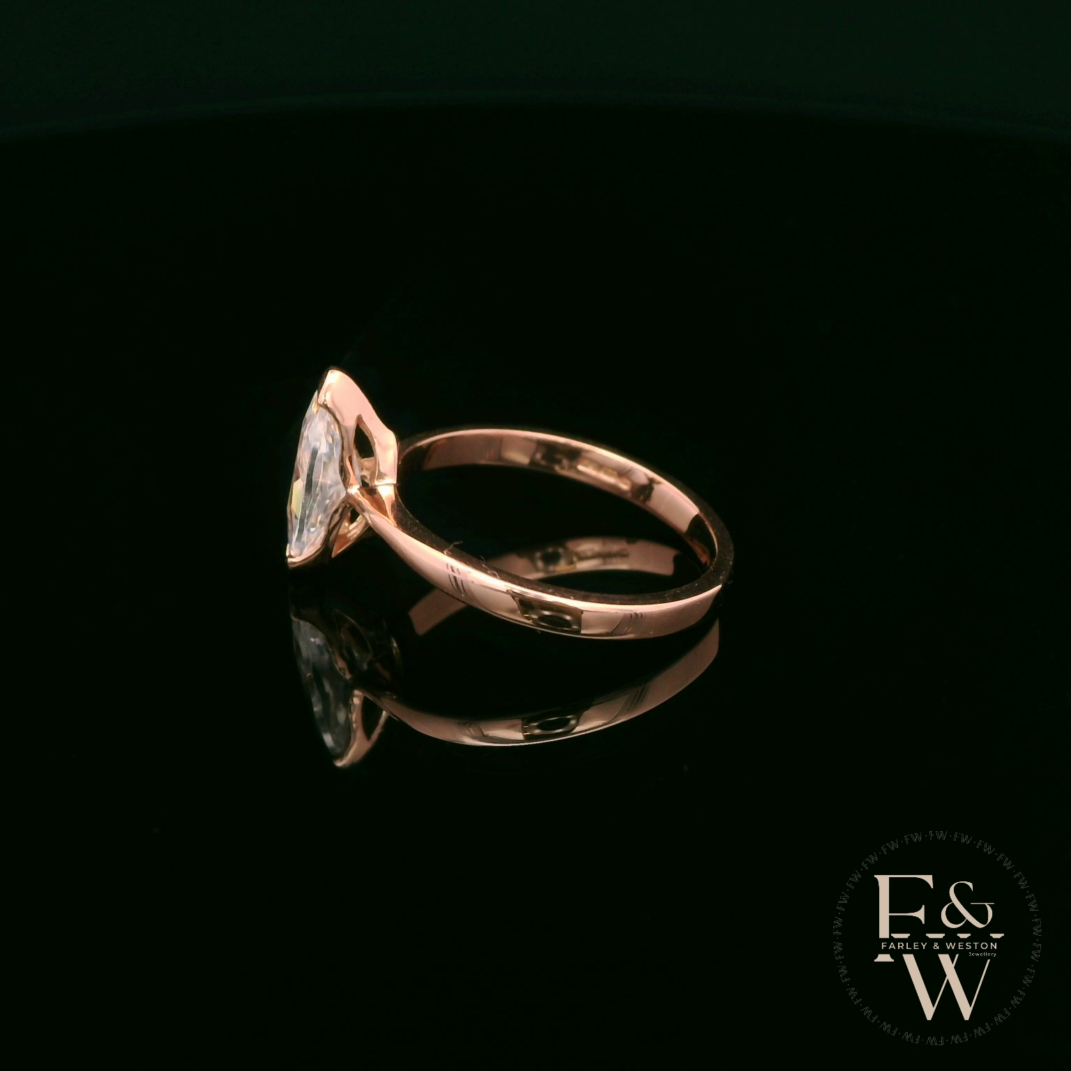 Marquise Cut 9ct Rose Gold White Moissanite Solitaire Engagement Ring