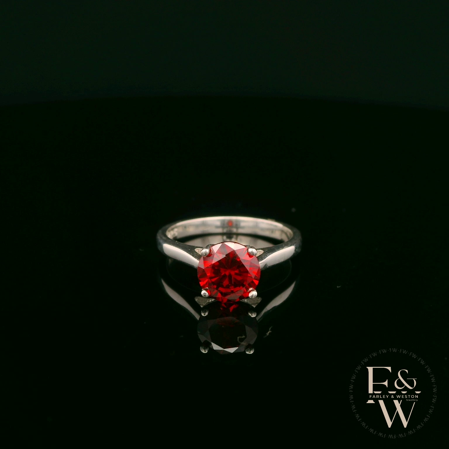 Sterling Silver Garnet CZ Solitaire Ring