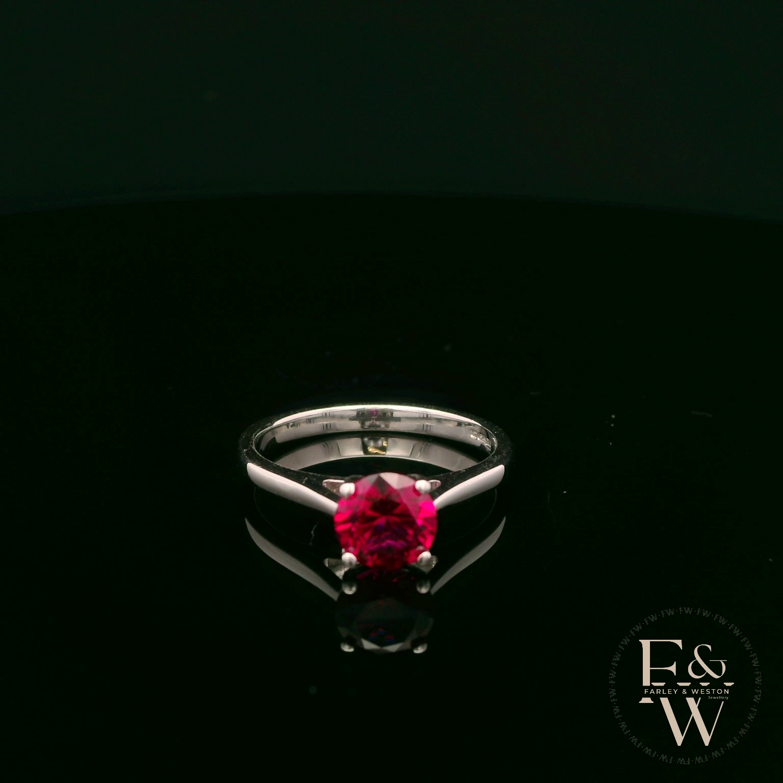 9ct White Gold Ruby CZ Solitaire Ring