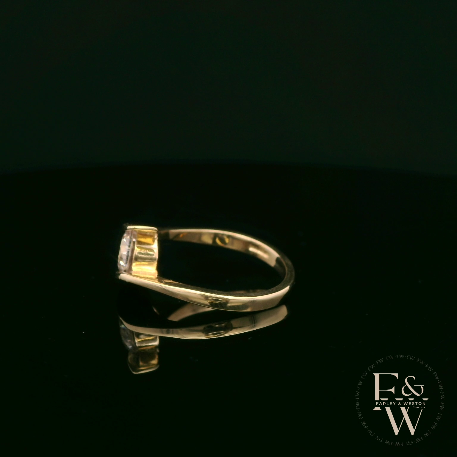 9ct Yellow Gold Tension Set Single Stone White Moissanite Ring