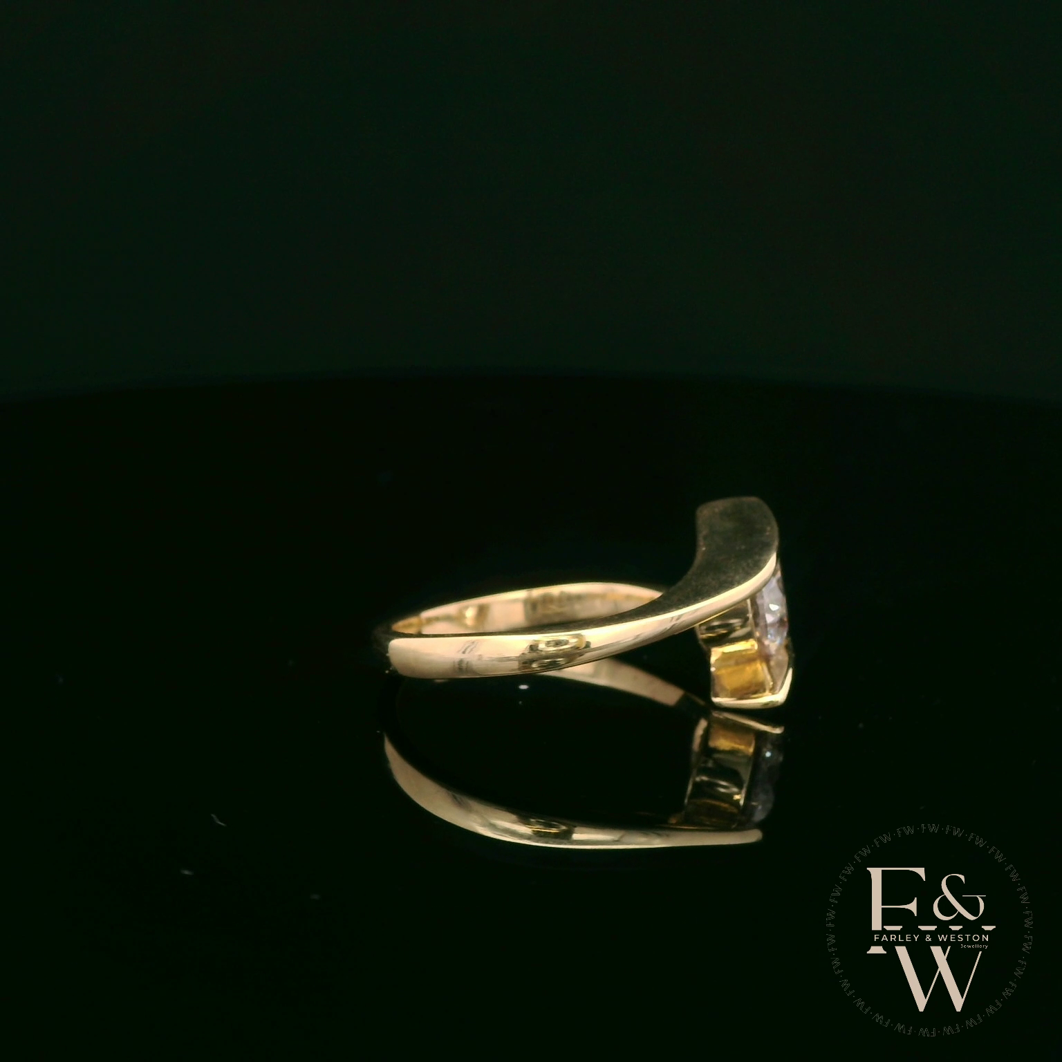 9ct Yellow Gold Tension Set Single Stone White Moissanite Ring