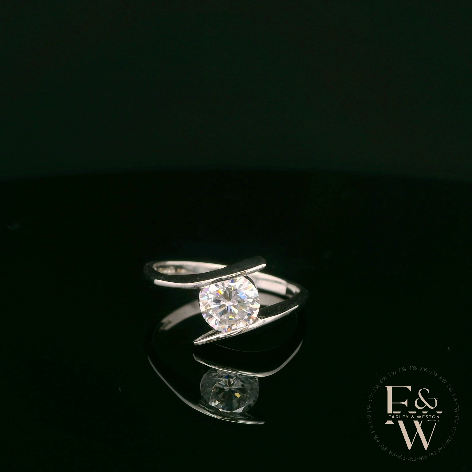 9ct White Gold Tension Set Single Stone White Moissanite Ring