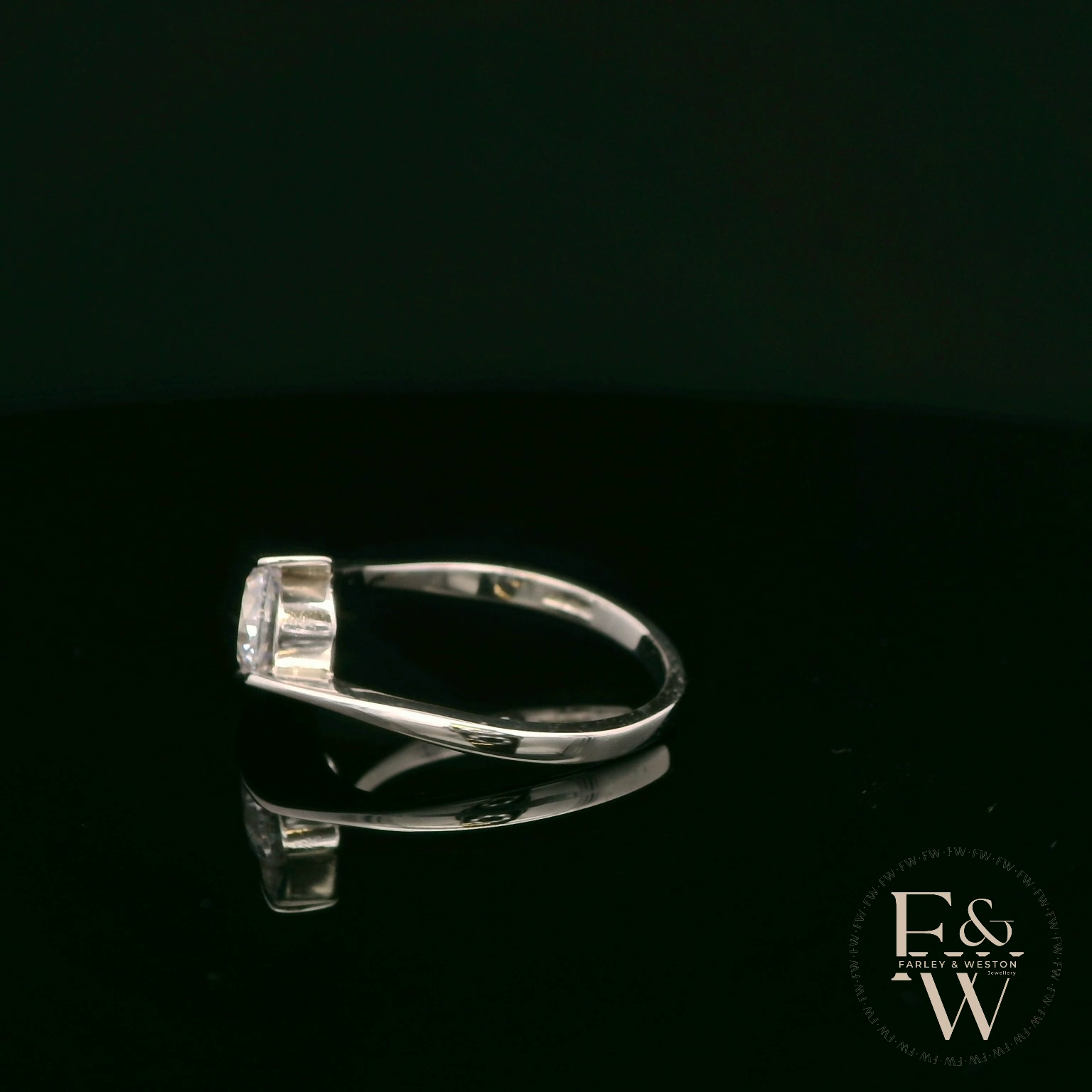9ct White Gold Tension Set Single Stone White Moissanite Ring