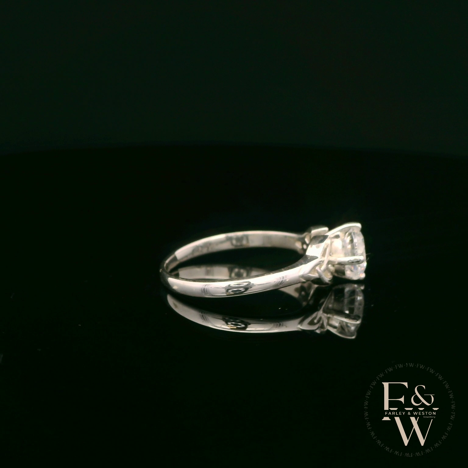 Celtic Patterned Sterling Silver White CZ Single Stone Ring