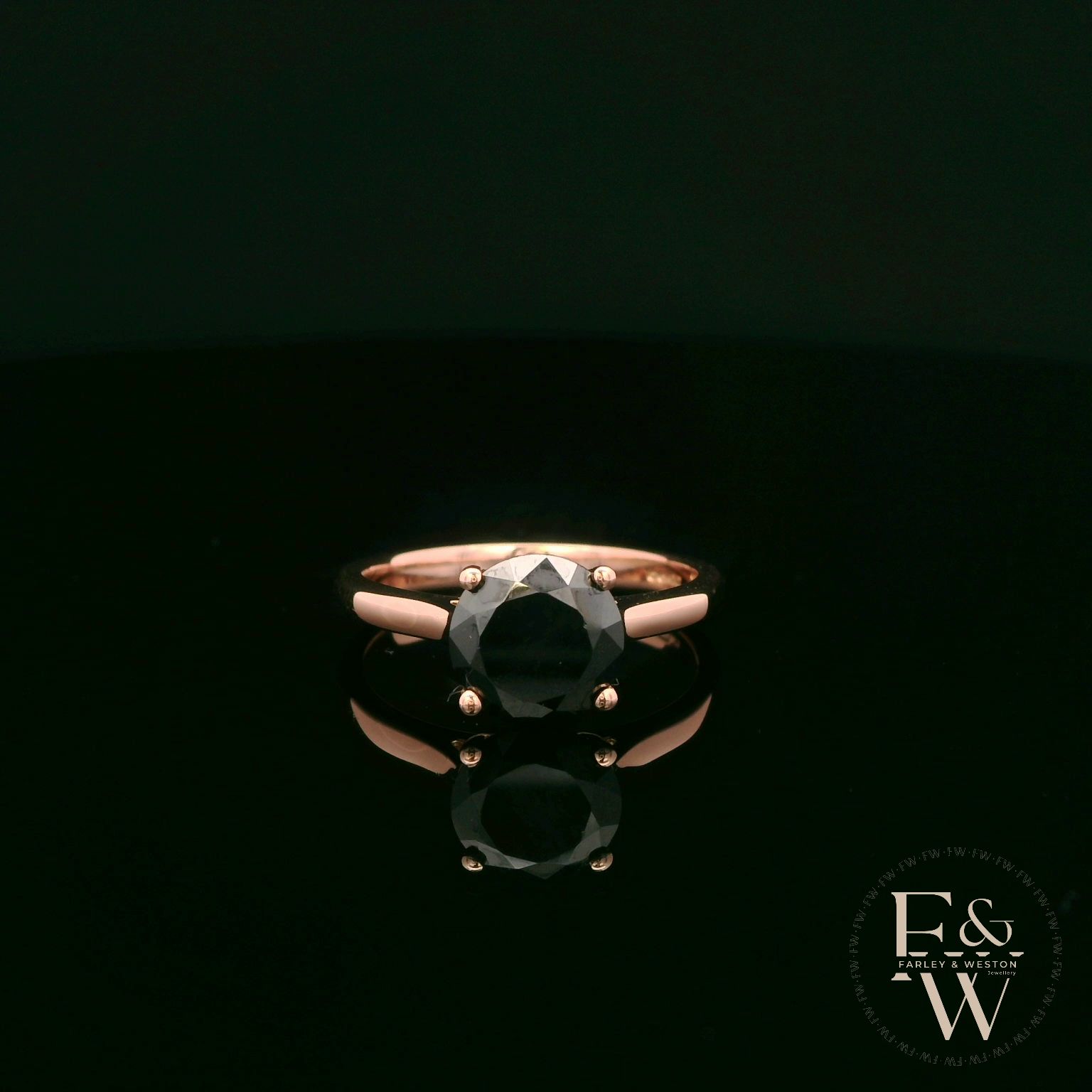 9ct Rose Gold 2ct Black CZ Single Stone Ring